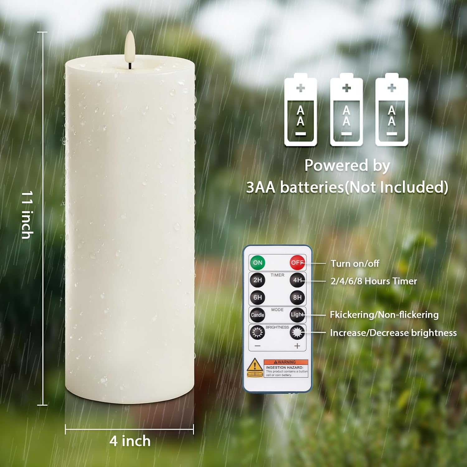 Homemory Outdoor Waterproof Flameless LED Candles 4" x 10", Battery Operated Large Pillar Candles with Remote & Timer, Long Lasting for Outdoor Lanterns & Patio, White, Set of 2