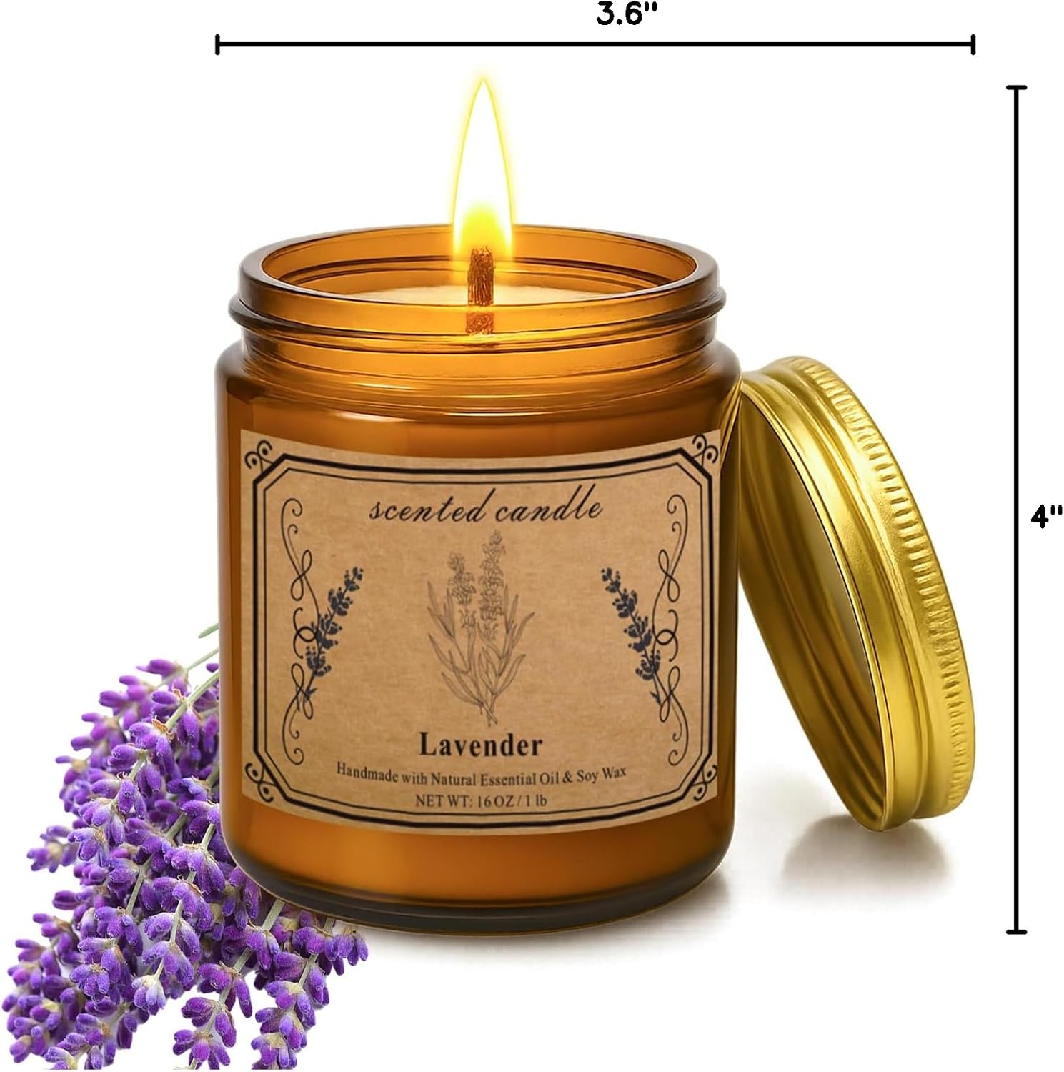 Candles for Home Scented, 16oz Large Soy Wax Lavender Scented Candle, 100 Hour Burn Time, Aromatherapy Candle, Ideal for Christmas, Anniversary, Birthday Gift