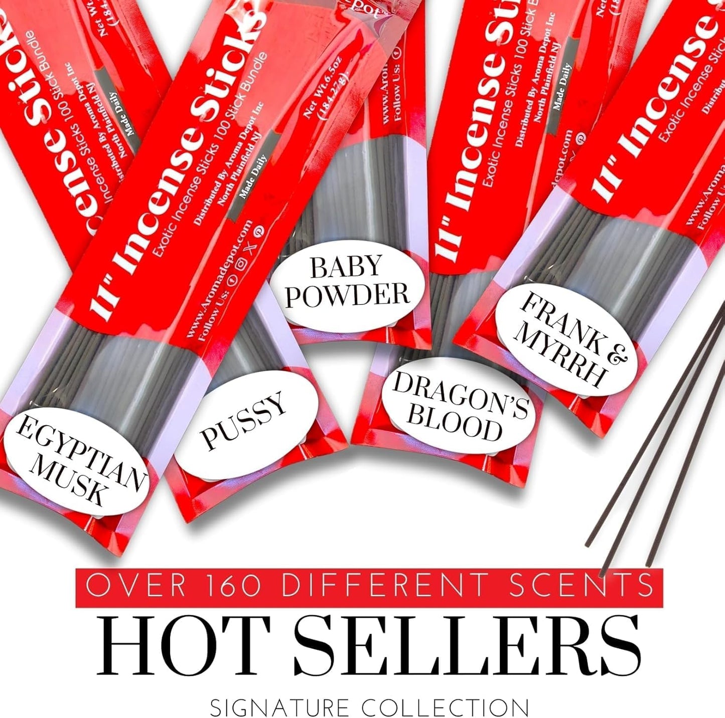 Egyptian Musk Exotic 11'' Incense Sticks. Approx. 85 to 100 Sticks Per Bundle, Each Natural Stick Burns for 45 mins to 1 Hour Each. Long Lasting. 100% Pure