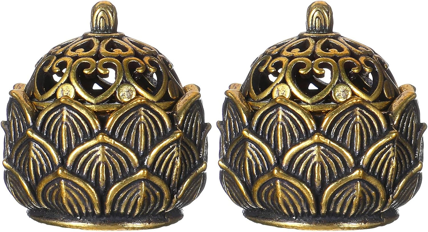 2Pcs Pure Copper Fortune Lotus Incense Holder, Black Brass Cone Incense Burner Holder, Home, Meditation Decor (1.18×1.1")