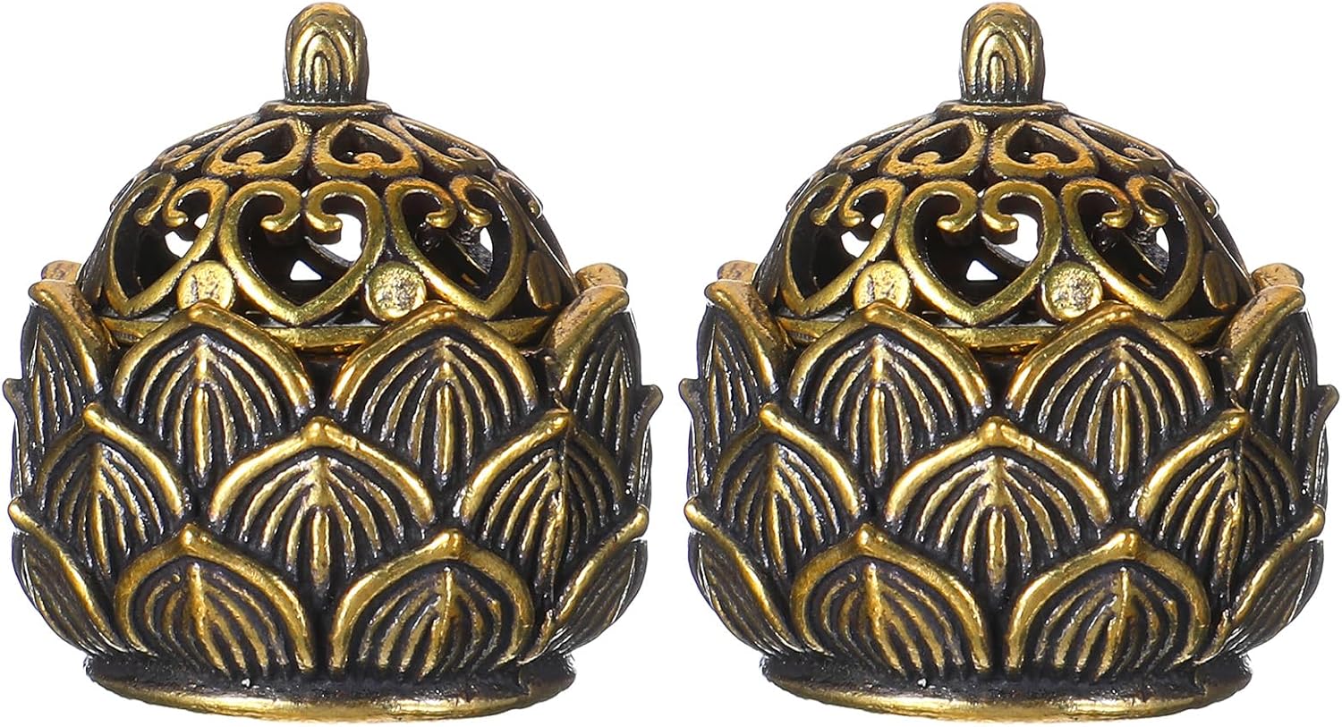 2Pcs Pure Copper Fortune Lotus Incense Holder, Black Brass Cone Incense Burner Holder, Home, Meditation Decor (1.18×1.1")