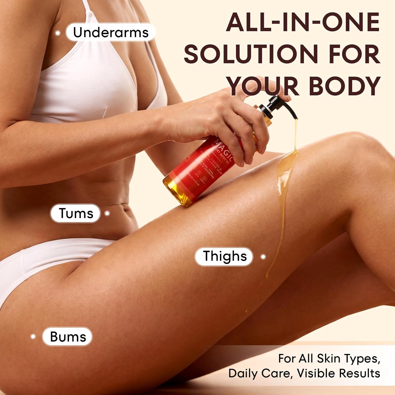 Bealions Magic Body Oil for Women: Firming Hydrating After Shower - Glowing Skin with 8 Natural Oils Almond Rosehip Jojoba - Non-Greasy Formula 3.4 Fl Oz (Cherry Red, Pack of 1)
