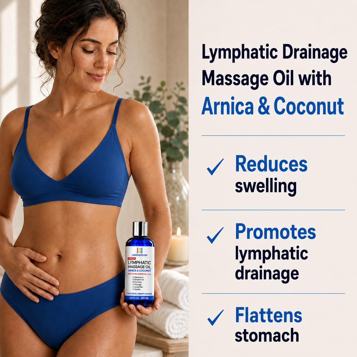 Lymphatic Drainage Massage Oil for Massage Therapy - Arnica Oil & Coconut for Post Surgery Recovery & Lymphatic Drainage Massager, Liposuction, 360 Lipo, BBL, Tummy Tuck Procedure,Moisturizing -8.5 Oz