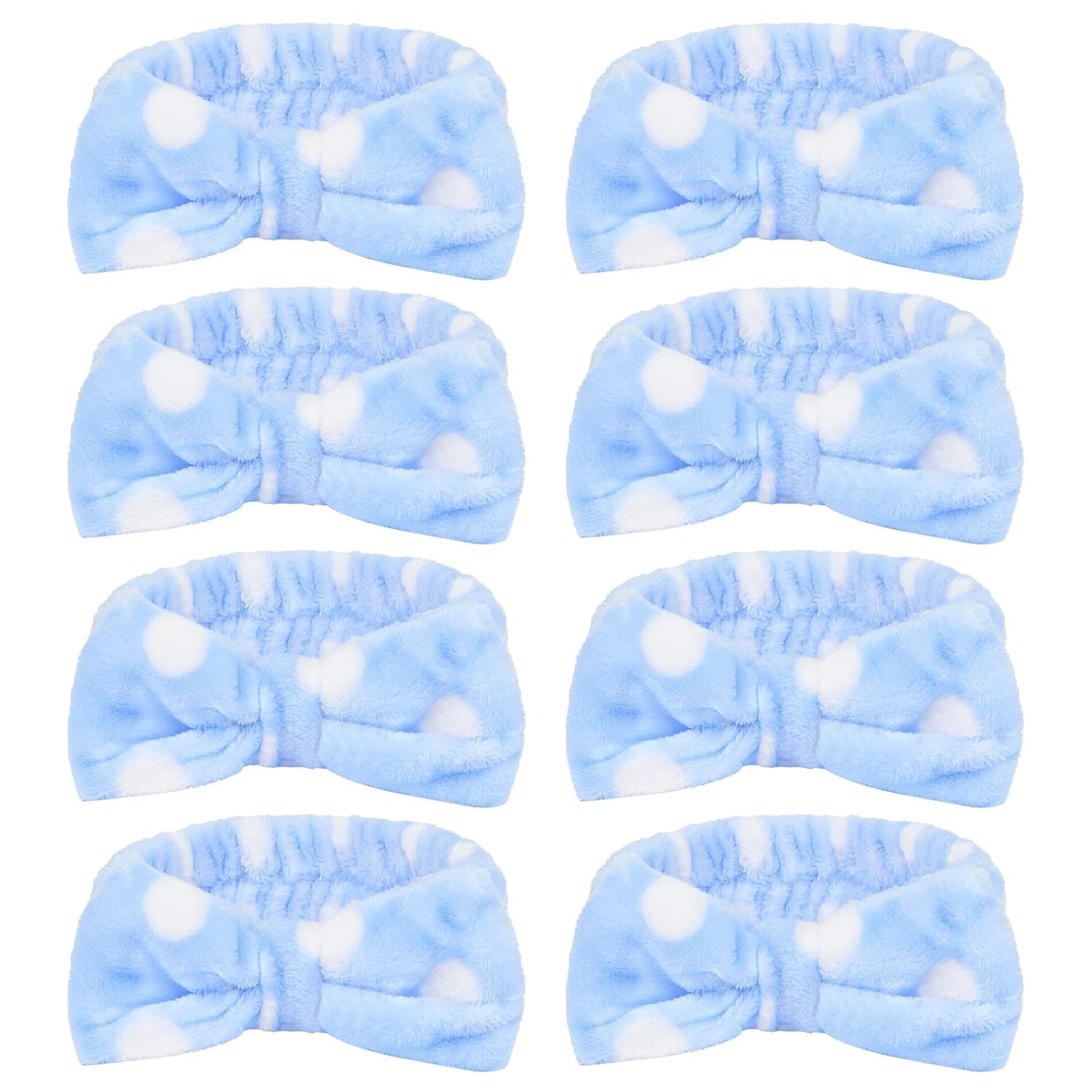 Jaciya Spa Makeup Headband Skincare Headband for Washing Face Spa Gifts for Women 8 Packs Bachelorette Party Favors Wedding Hair Accessories(Blue with White Polka Dots)
