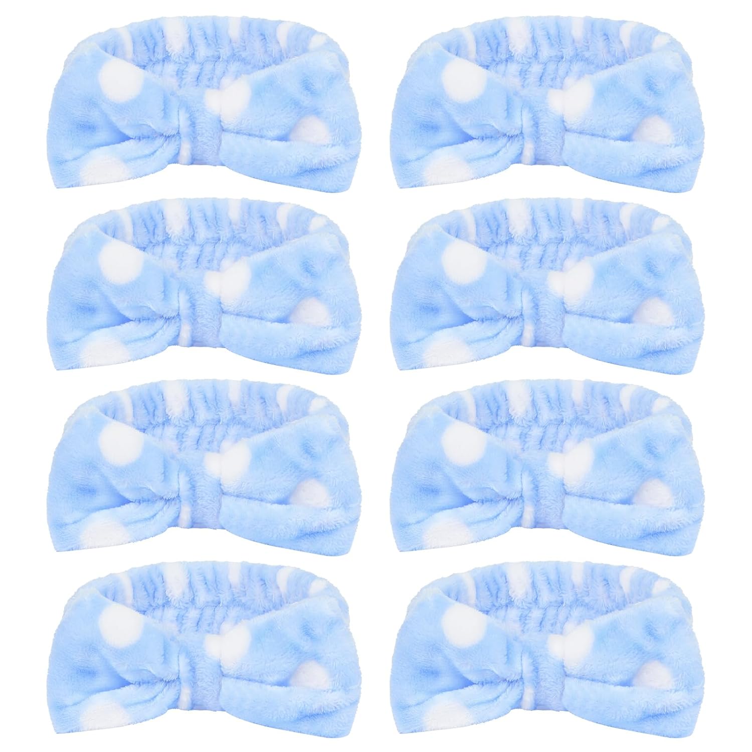 Jaciya Spa Makeup Headband Skincare Headband for Washing Face Spa Gifts for Women 8 Packs Bachelorette Party Favors Wedding Hair Accessories(Blue with White Polka Dots)