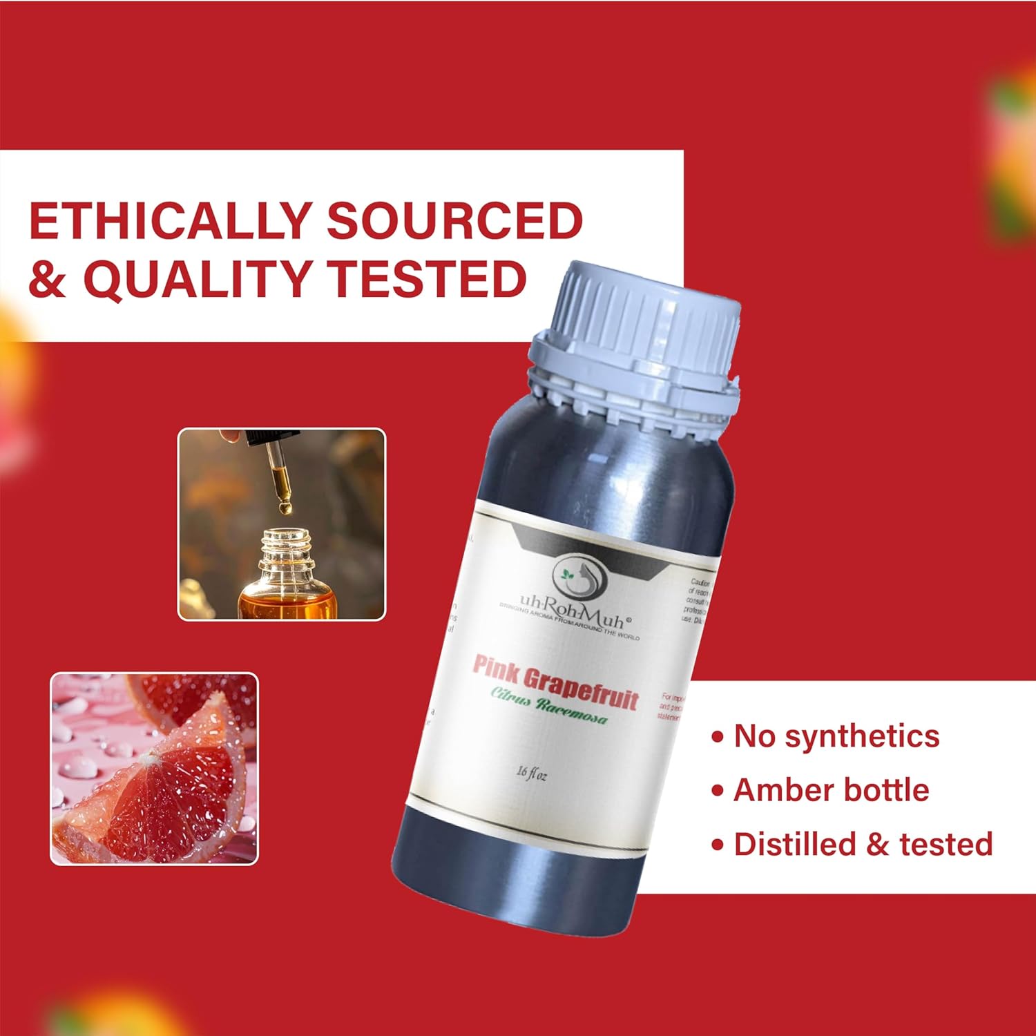 Pink Grapefruit Essential Oil Cold Pressed Citrus Paradisi Peel Oil Fresh Citrus Aroma Top Note Essential Oil for Aromatherapy Diffuser Skincare Haircare and Natural DIY Cosmetic Blends - 16 Fl Oz