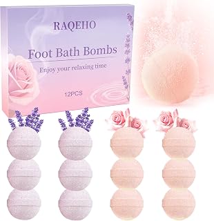 12PCS Foot Bath Bombs - Rose Lavender Aromatherapy Foot Bath Soak Individually Wrapped with Sea Salt for Dry Cracked Feet Softener Exfoliator Odor Home Spa Essentials Pedicure Supplies