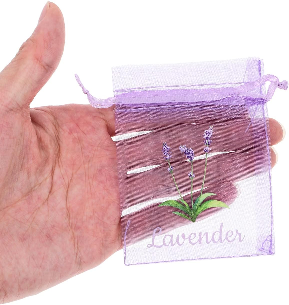 MAGICLULU 20Pcs Empty Lavender Sachet Bags - Violet Mesh Drawstring Pouches for Herbs Spices - Breathable Organza Storage Bags for Home Closet Drawer - Floral Print Small Potpourri Packets