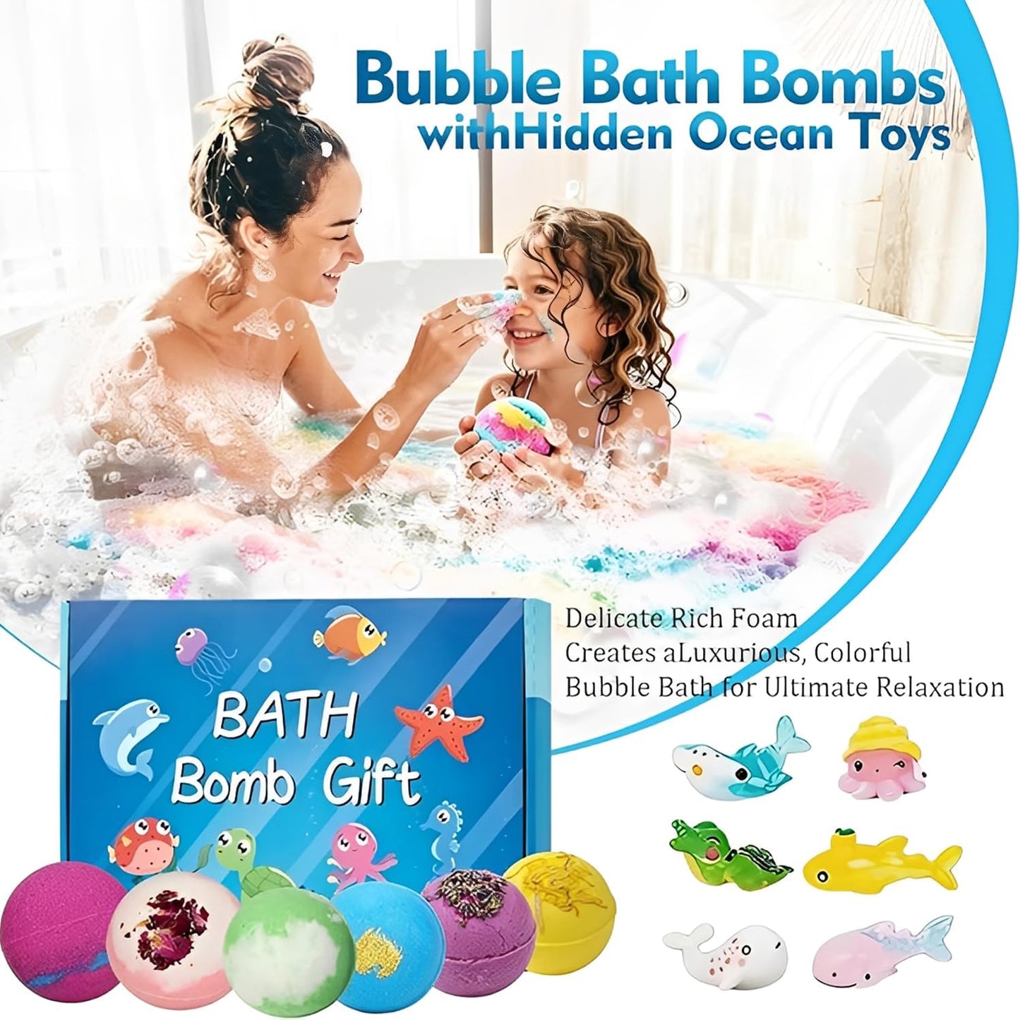 Bath Bombs for Kids with Toys Inside, 12 PCS Kids Bath Bombs with Ocean Theme Surprise Inside, Natrual and Organic Bubble Fun Scented Bath Fizzies Gift Set for Boys & Girls (sea)