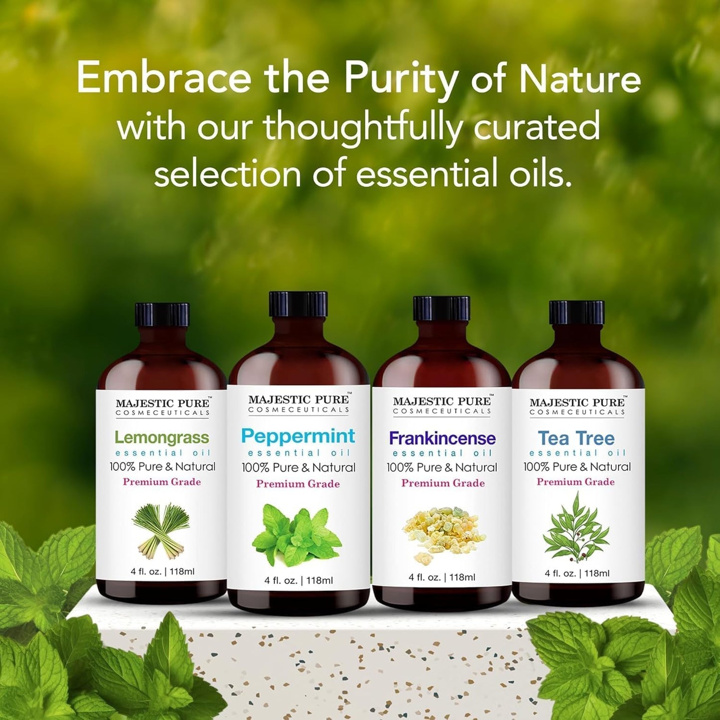 MAJESTIC PURE 100% Pure and Natural Peppermint Essential Oil with Glass Dropper | Premium Grade for Diffusers, Skin, Aromatherapy, Massage | 4 Fl Oz