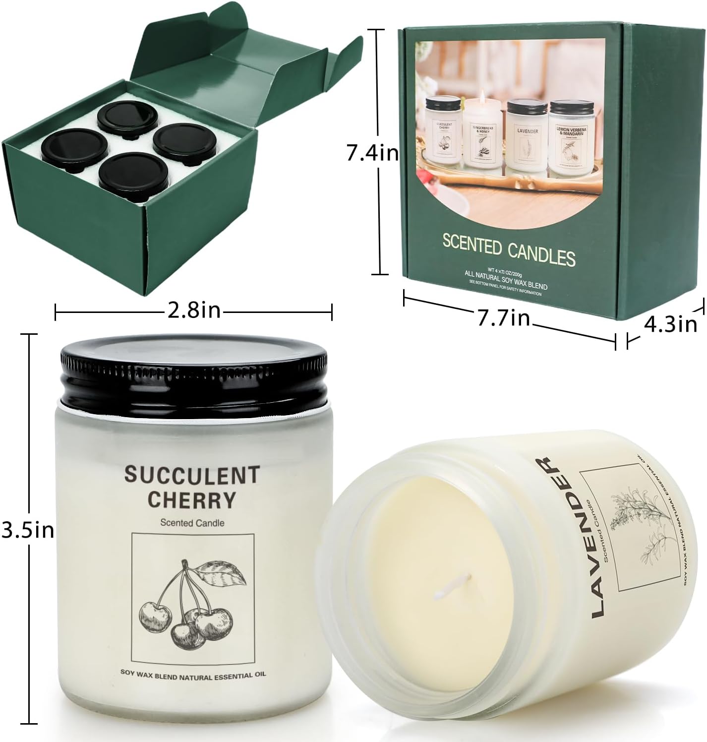 Soy Wax Scented Candle Gift Set, 4 Pack Lavender, Orange & Lemon Scents, Long Lasting Aromatherapy Candles for Home, Relaxing Gifts for Women, Perfect for Holiday, Thanksgiving & Christmas