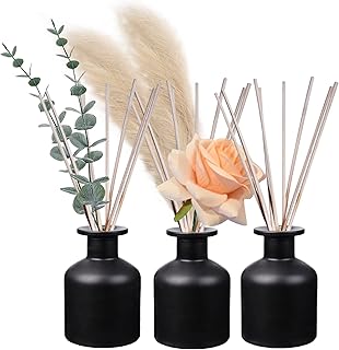 HOSSIAN Diffuser Glass Bottles Black -Empty Reed Diffuser Bottle with Sticks- Fragrance Accessories use for DIY Replacement Reed Diffuser Sets (Black)
