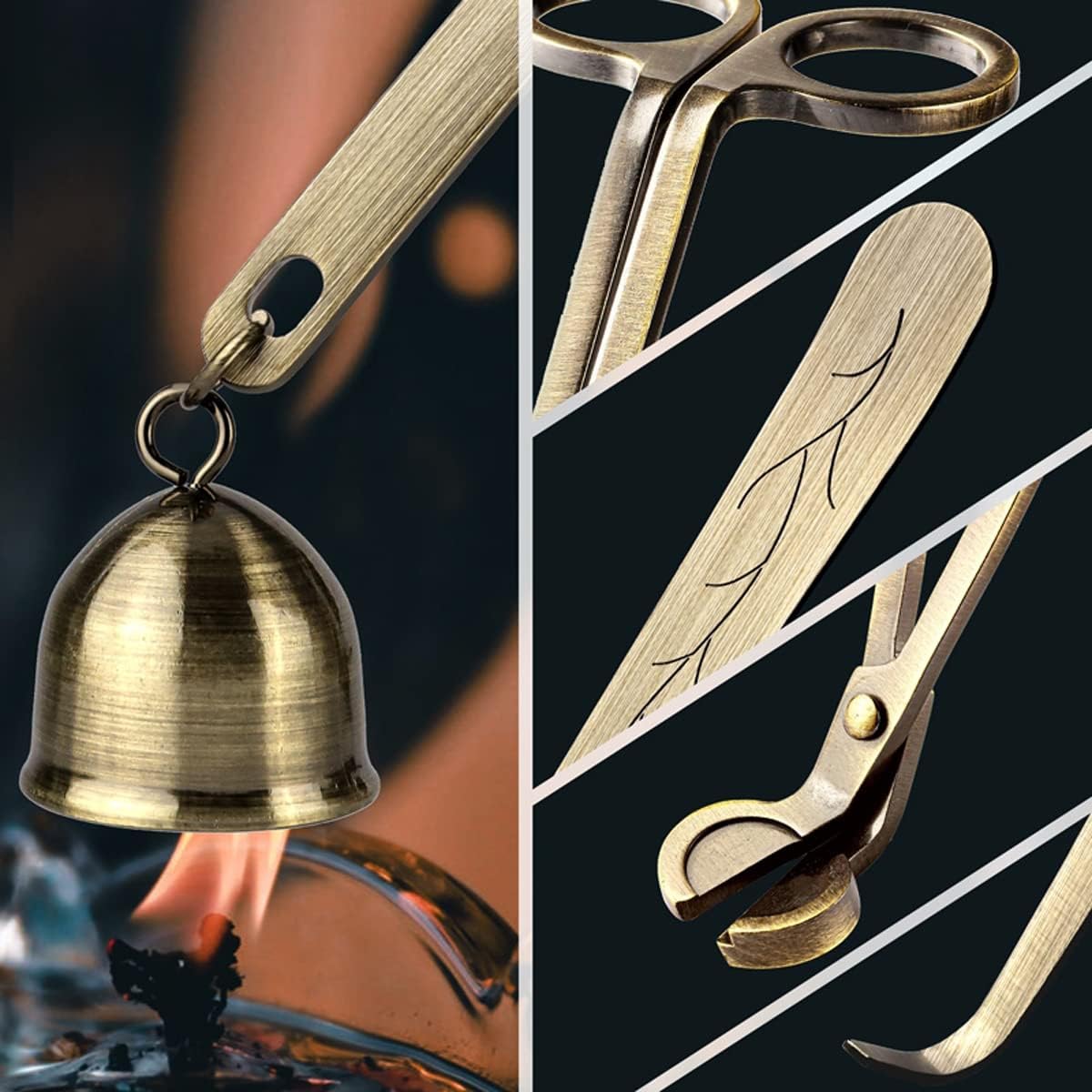 5 Pieces Candle Care Kit with Gift Box, Including Wick Trimmer、Candle Snuffer、2 Candle Toppers and Wick Dipper, Antique Brass Accessories Set for Candle Maintenance & Decoration (Antique Brass)