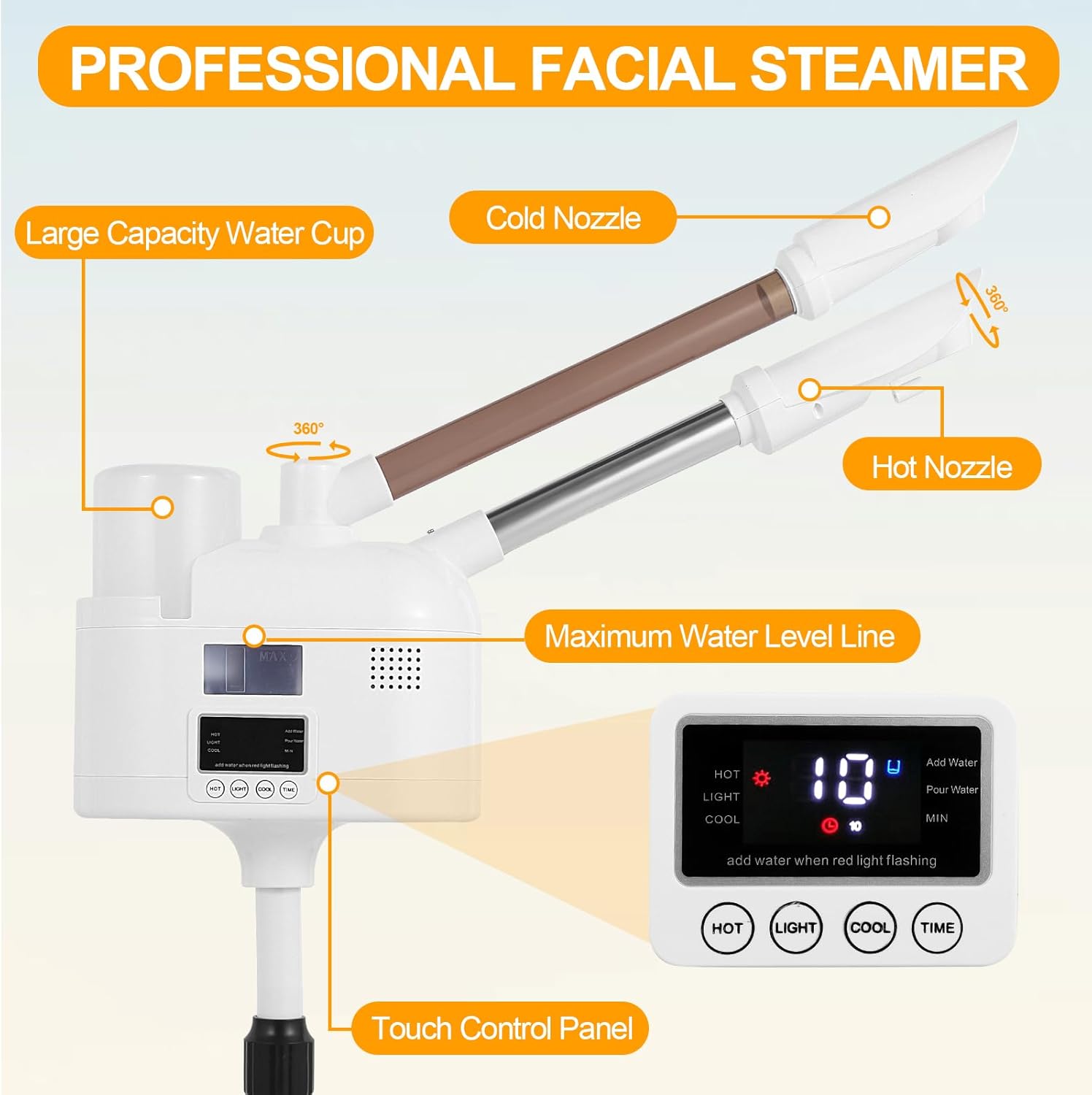 Professional Facial Steamer, 2 in 1 Facial Steamer with Ozone and Hot & Cold Mist for Facial Deep Cleaning and Hydration, Esthetician Steamer on Wheels, Ideal for Spa, Salon and Home Use