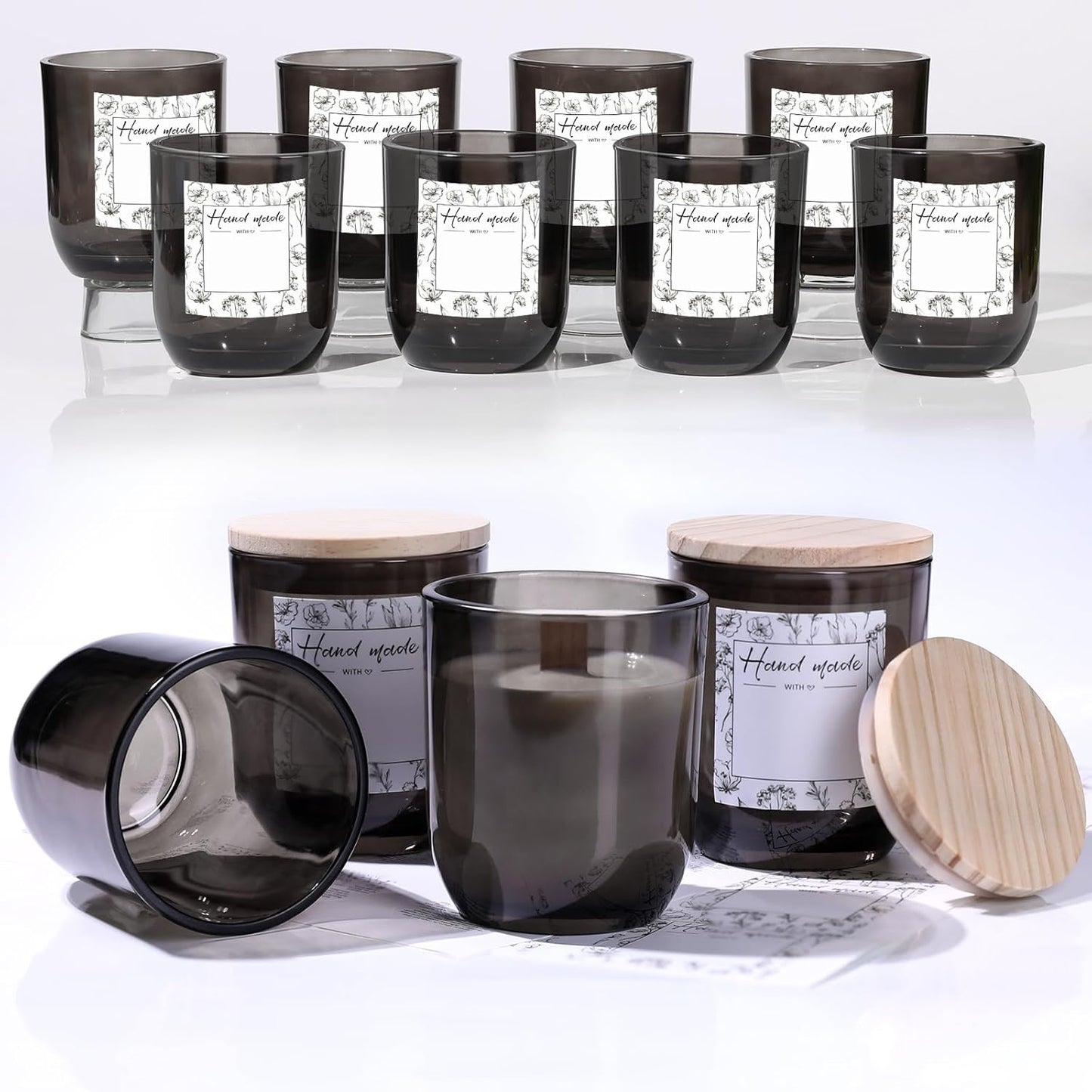 LETINE 12PCS 8oz Smoke Gray Glass Candle Jars with Lids - Perfect for Storage & Gifts | Durable Candle Containers for Bulk Candle Supplies, Wedding Favors & Christmas Decor