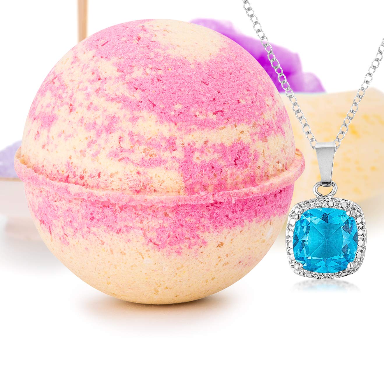 Bath Bomb Deluxe 8oz. And Surprise Jewelry Made in USA, Perfect for Bubble Spa Bath. Handmade Birthday Mothers Day Gifts For Women & Kids (Tropical Grapefruit, Pendant)
