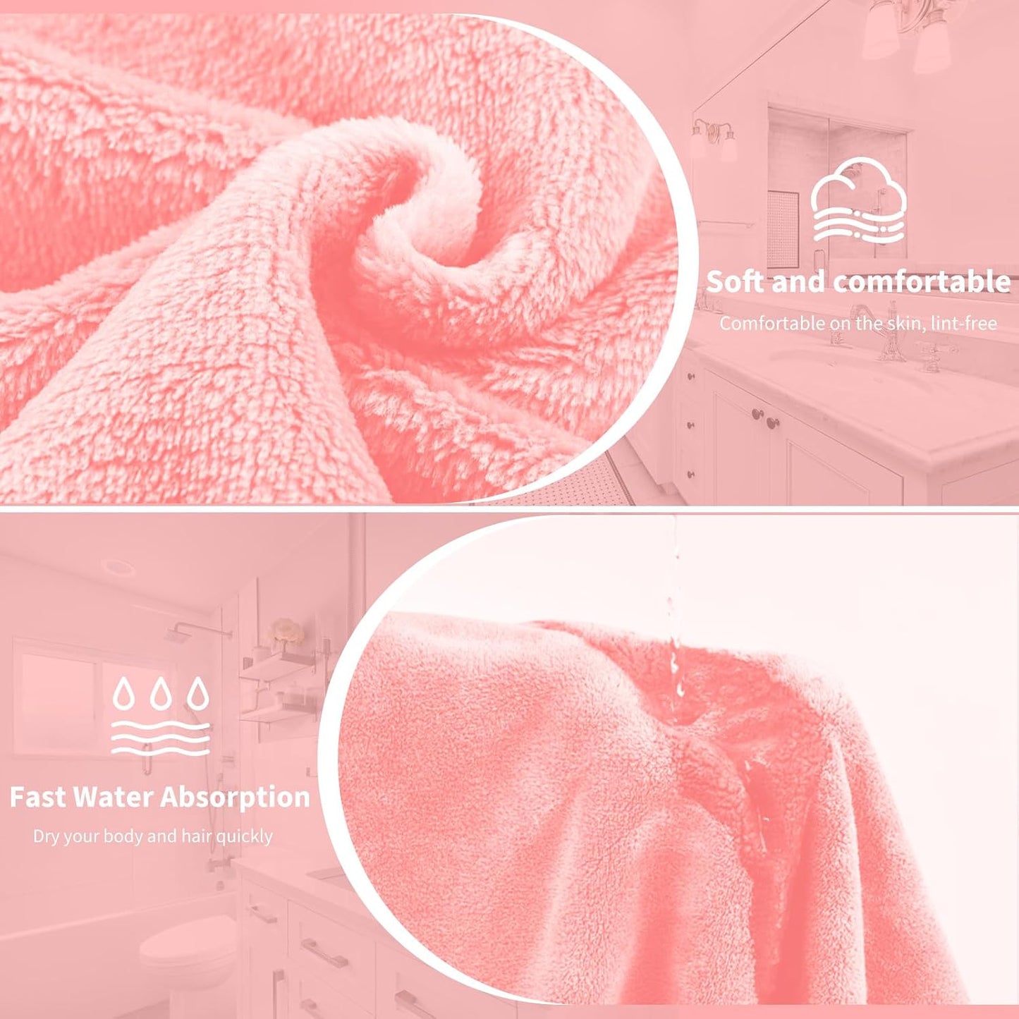 Bath Wrap Towels for Women – Adjustable Spa Shower Wrap with Super Absorbent Microfiber, Quick-Dry Body & Hair Towel Set for Home, Hotel, Beach, Pool, Gym, Travel Pink