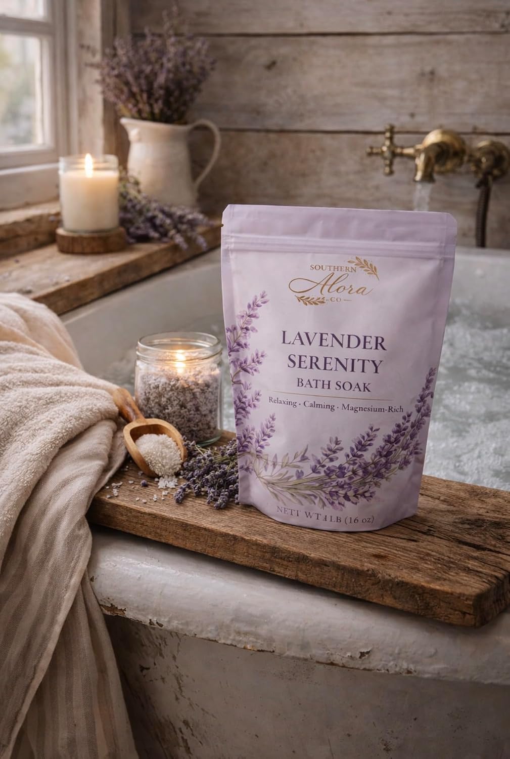 Southern Alora Lavender Bath Salts – Epsom Salt & Magnesium Bath Soak for Women Relaxing, Aromatherapy Mineral Spa Soak for Stress Relief, Muscle Recovery & Self Care