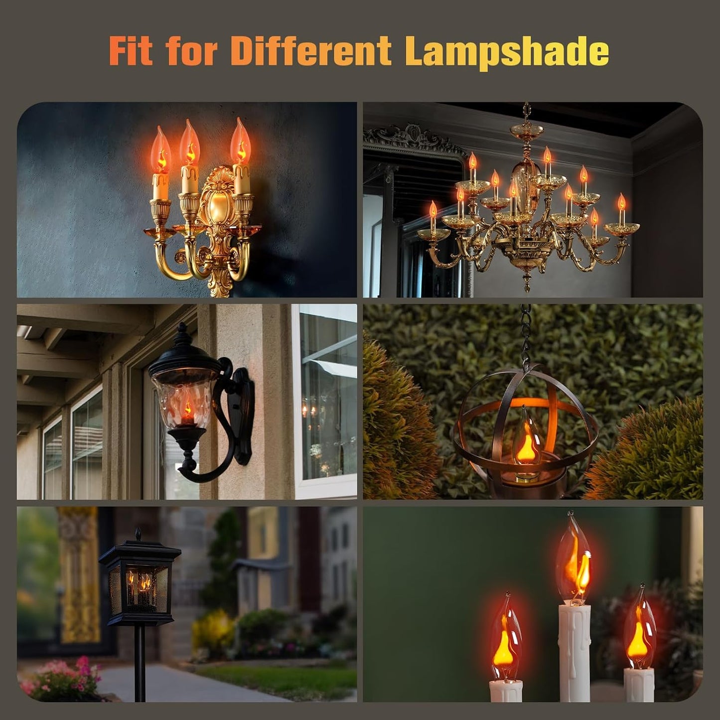 Hompavo Upgraded Flame Light Bulbs, E12 Candelabra Small Base, Clear Glass Flickering Fire Bulb for Halloween Christmas Party Porch Indoor & Outdoor Home Decoration, 6 Pack