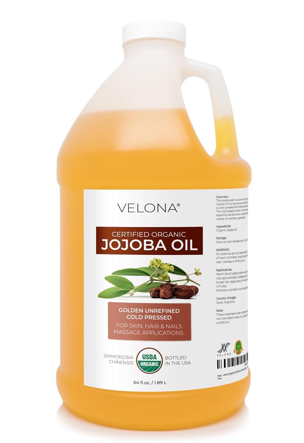 velona Jojoba Oil USDA Certified Organic - 64 Fl Oz