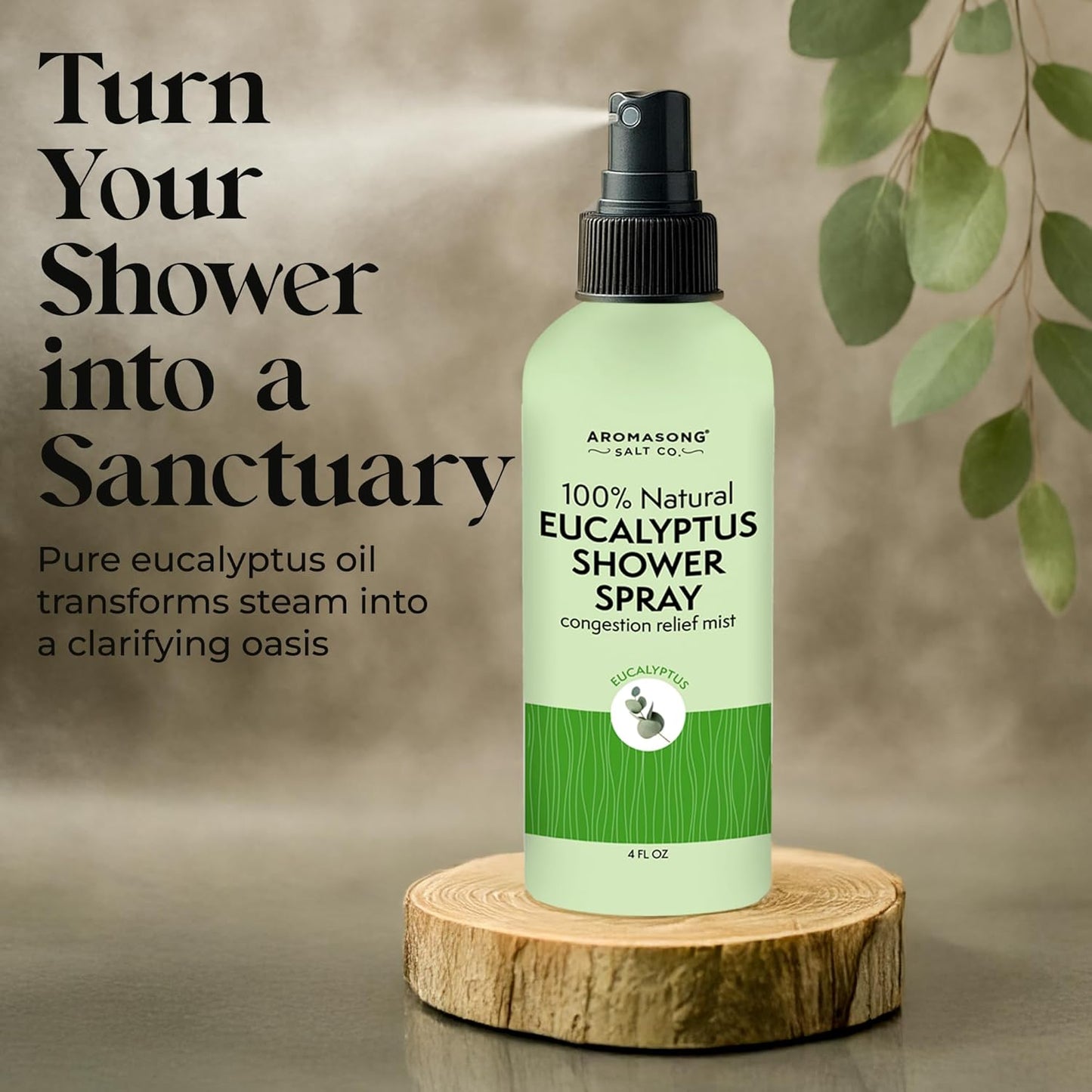 Aromasong Eucalyptus Shower Spray Aromatherapy – 100% Natural Eucalyptus Spray for Shower – Made in USA, Pure Essential Oil Mist for Sinus Relief & Spa-Like Steam, 4 fl oz