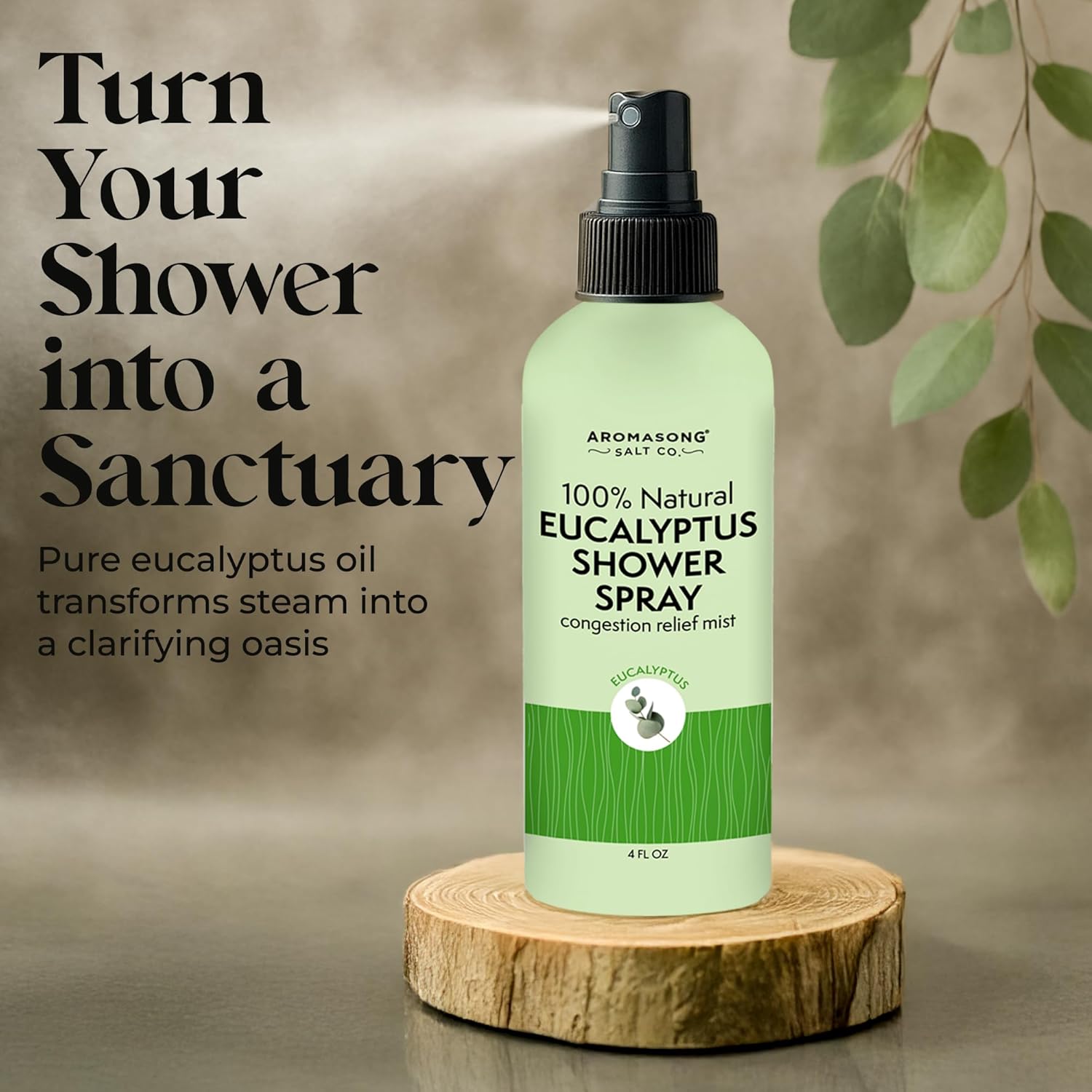 Aromasong Eucalyptus Shower Spray Aromatherapy – 100% Natural Eucalyptus Spray for Shower – Made in USA, Pure Essential Oil Mist for Sinus Relief & Spa-Like Steam, 4 fl oz