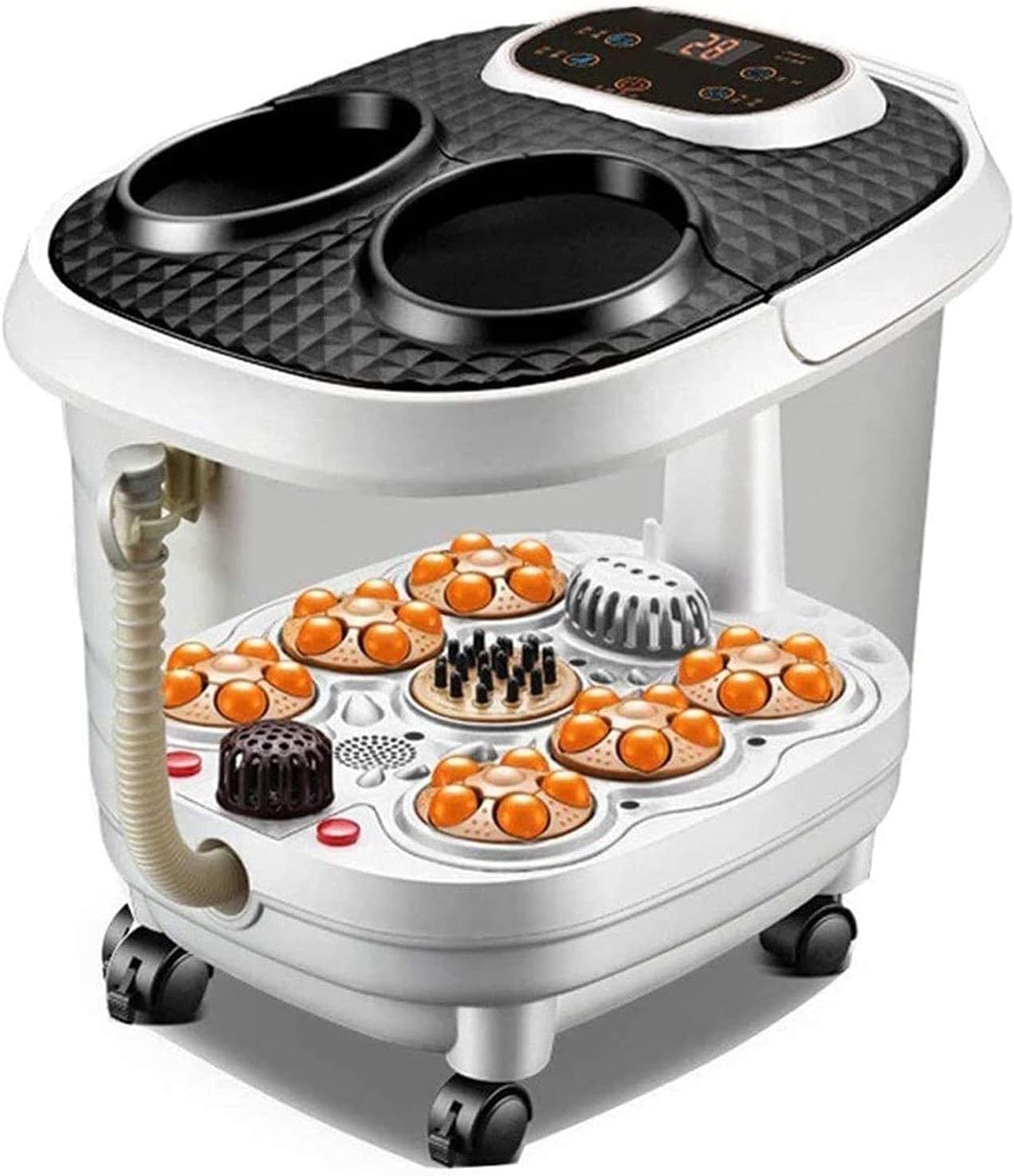 Foot Spa Foot Bath Massager with Heat & 6 Motorized Massage Rollers, Adjustable Time & Temperature, O2 Bubbles, Rotating Pedicure Stone for Relieve Foot Pressure