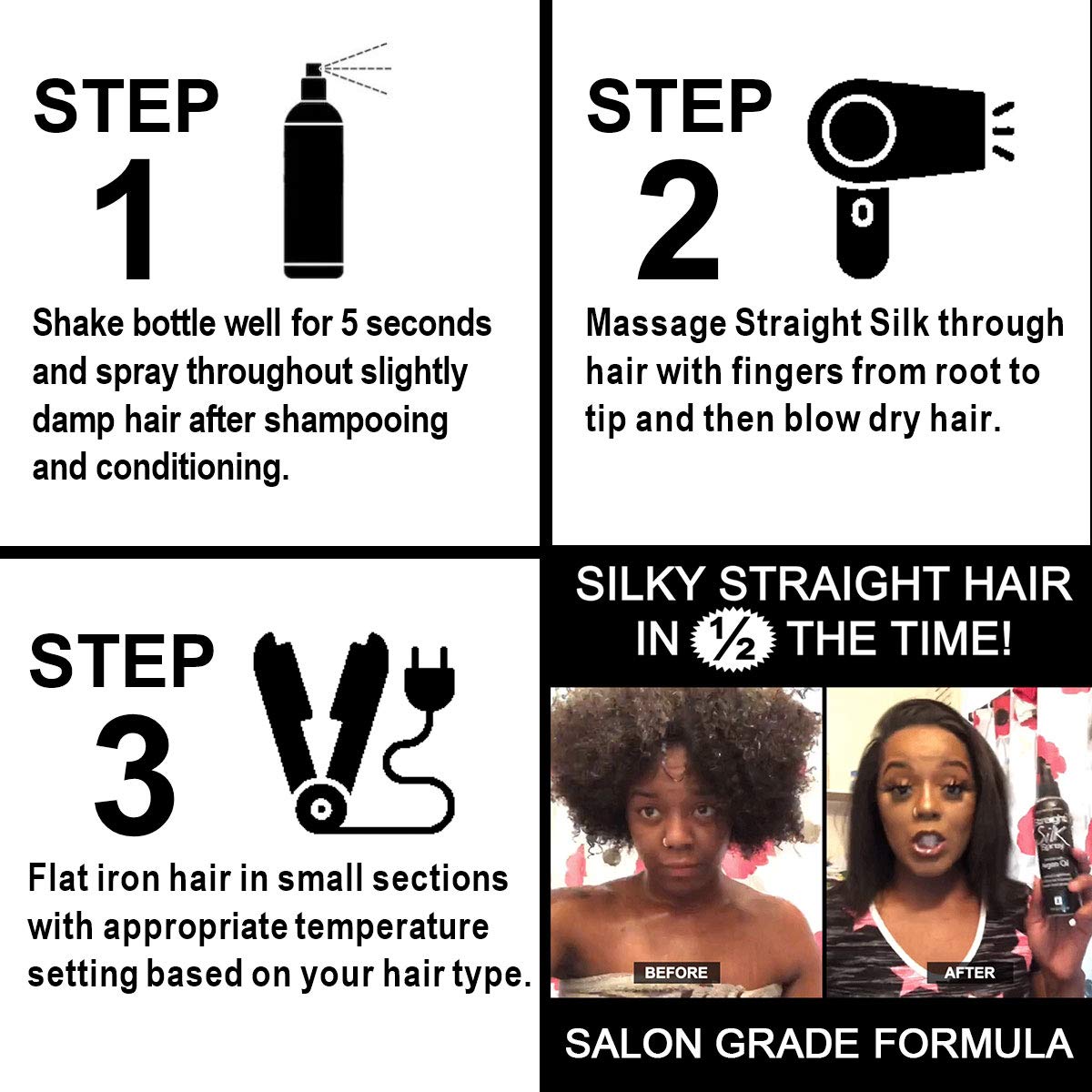 Straight Silk Spray with Moroccan Argan Oil Thermal Protector Spray | Hair Straightening & Detangler | Alcohol-Free | Heat Protectant up to 450°F | Flat-Iron | Blow-Dry | Unscented | MADE IN USA (6oz)