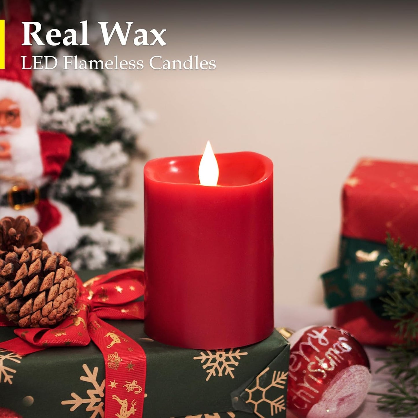 3x4 inch Red Flameless Candles: Realistic Flameless LED, Battery-Powered Pillar Candles with Remote & Timer, Fake Candles for Fall Decor, (Red, 3"*4"-1pcs)