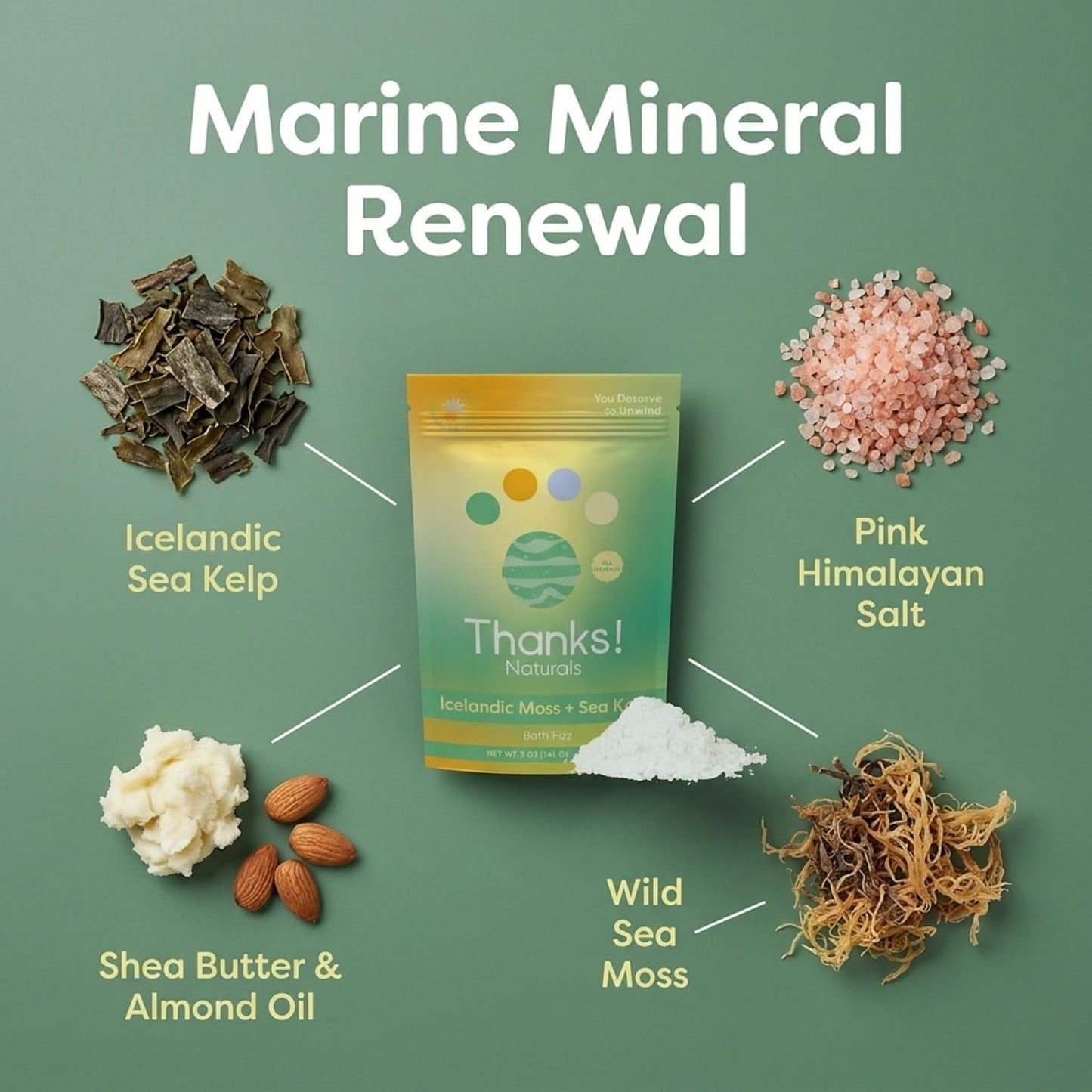 Bath Fizz, Icelandic Moss + Sea Kelp, Vegan & Natural Bath Fizz with Sea Moss, Vitamin E, Shea Butter & Himalayan Pink Salt, Spa at Home, Self Care Essential, Multiple Baths, 4 OZ