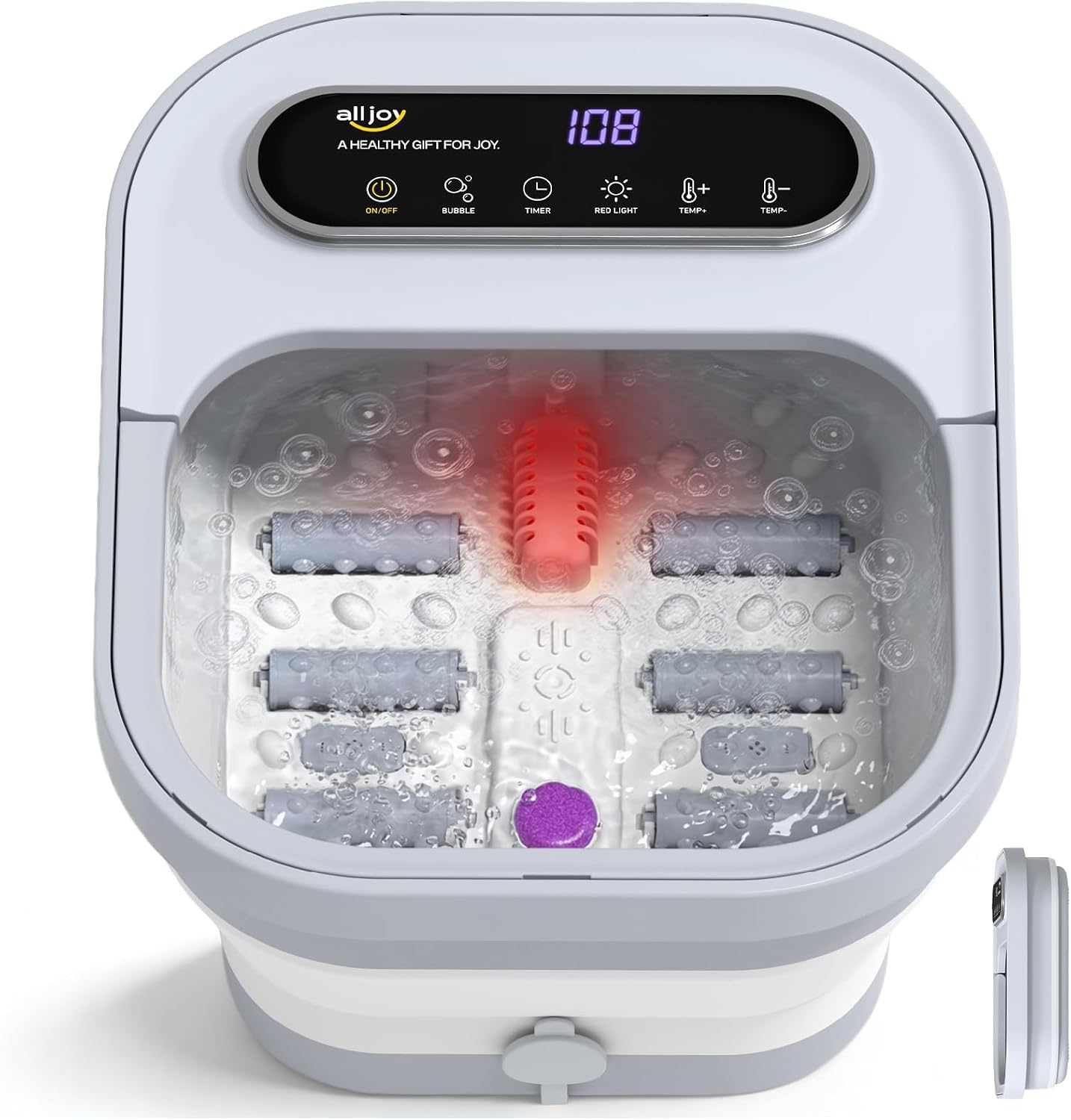 ALLJOY Collapsible Foot Spa with Heat, Bubble and Temp Control, Foot Bath Massager with Rollers, Foot Soaking Tub