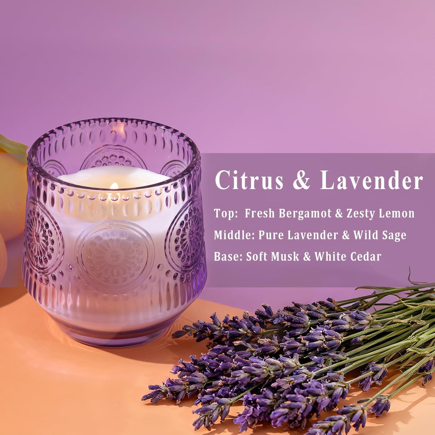 2 Pcs Soy Wax Scented Jar Candles Set, Sandalwood Sage & Citrus Lavender- Scented Candles for Home, 7.5oz Each, Up to 52 Hours Burn Time, Decorative Aromatherapy Candle for Relaxation & Luxury Gifting