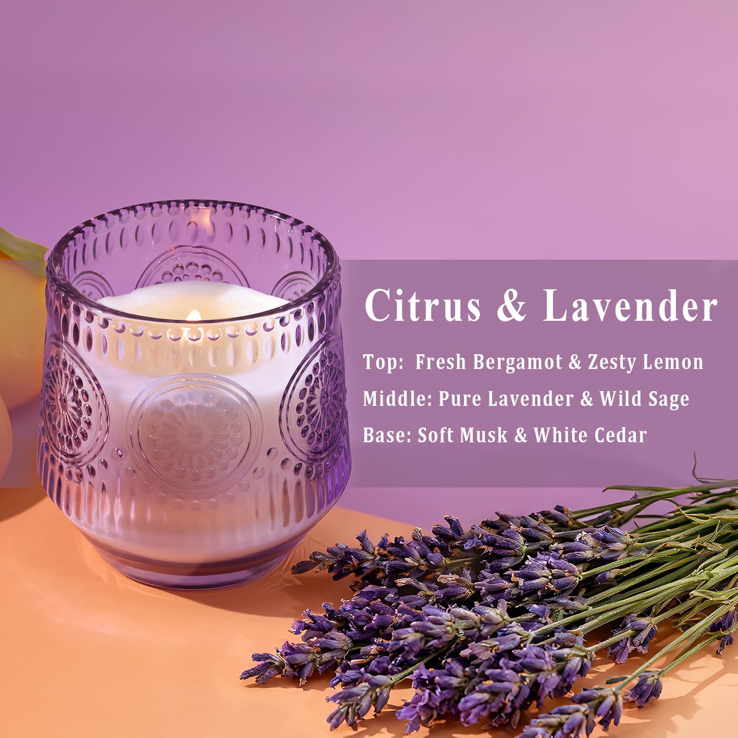 2 Pcs Soy Wax Scented Jar Candles Set, Sandalwood Sage & Citrus Lavender- Scented Candles for Home, 7.5oz Each, Up to 52 Hours Burn Time, Decorative Aromatherapy Candle for Relaxation & Luxury Gifting