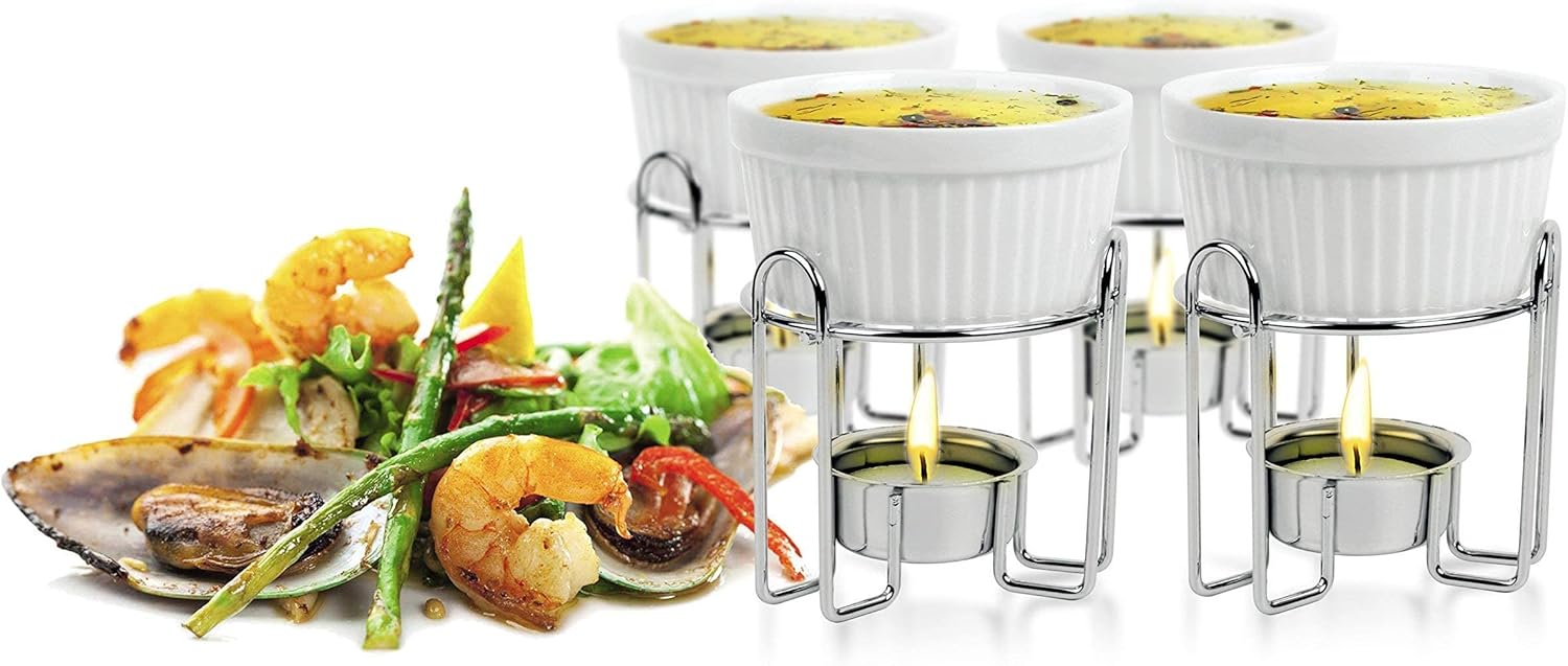 Artestia Butter Warmers Set, 4-Piece Ceramic Butter Warmer with Tea Light Candles, Crab Boil Party Supplies - Dishwasher, Microwave, Oven Safe (White)