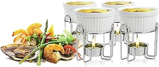Artestia Butter Warmers Set, 4-Piece Ceramic Butter Warmer with Tea Light Candles, Crab Boil Party Supplies - Dishwasher, Microwave, Oven Safe (White)