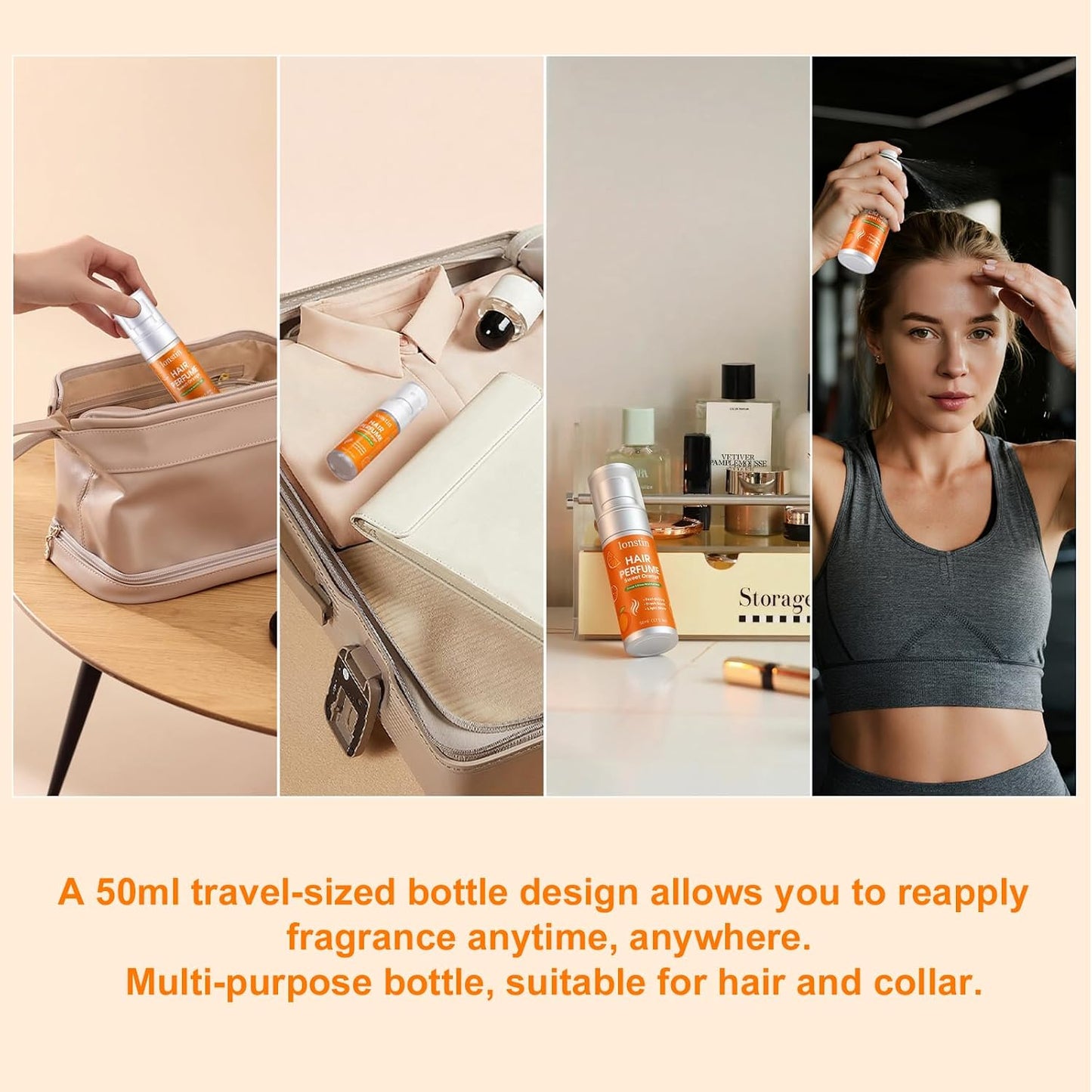 Orange Hair Frangrance for Women, Long-Lasting Scented Hair Spray & Body Mist, Freshen Hair, Body & Pillows, Lightweight Non-Greasy Mist for Dry & Frizzy Hair, 100ml