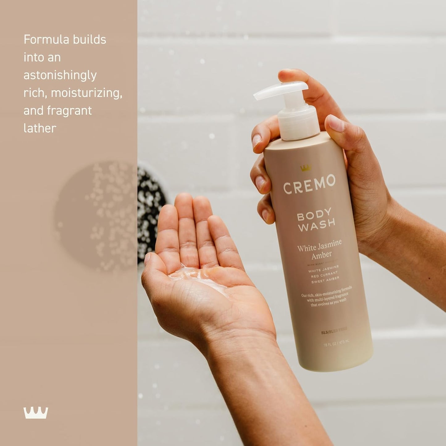 Cremo White Jasmine Amber Skin Moisturizing Body Wash for Women, Notes of White Jasmine, Red Currant, and Sweet Amber, 16 Fl Oz