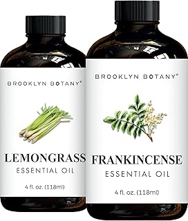 Brooklyn Botany Lemongrass & Frankincense Essential Oils – 4 Fl Oz (Pack of 2) – 100% Pure & Natural – Fresh & Grounding Aromatherapy Blend