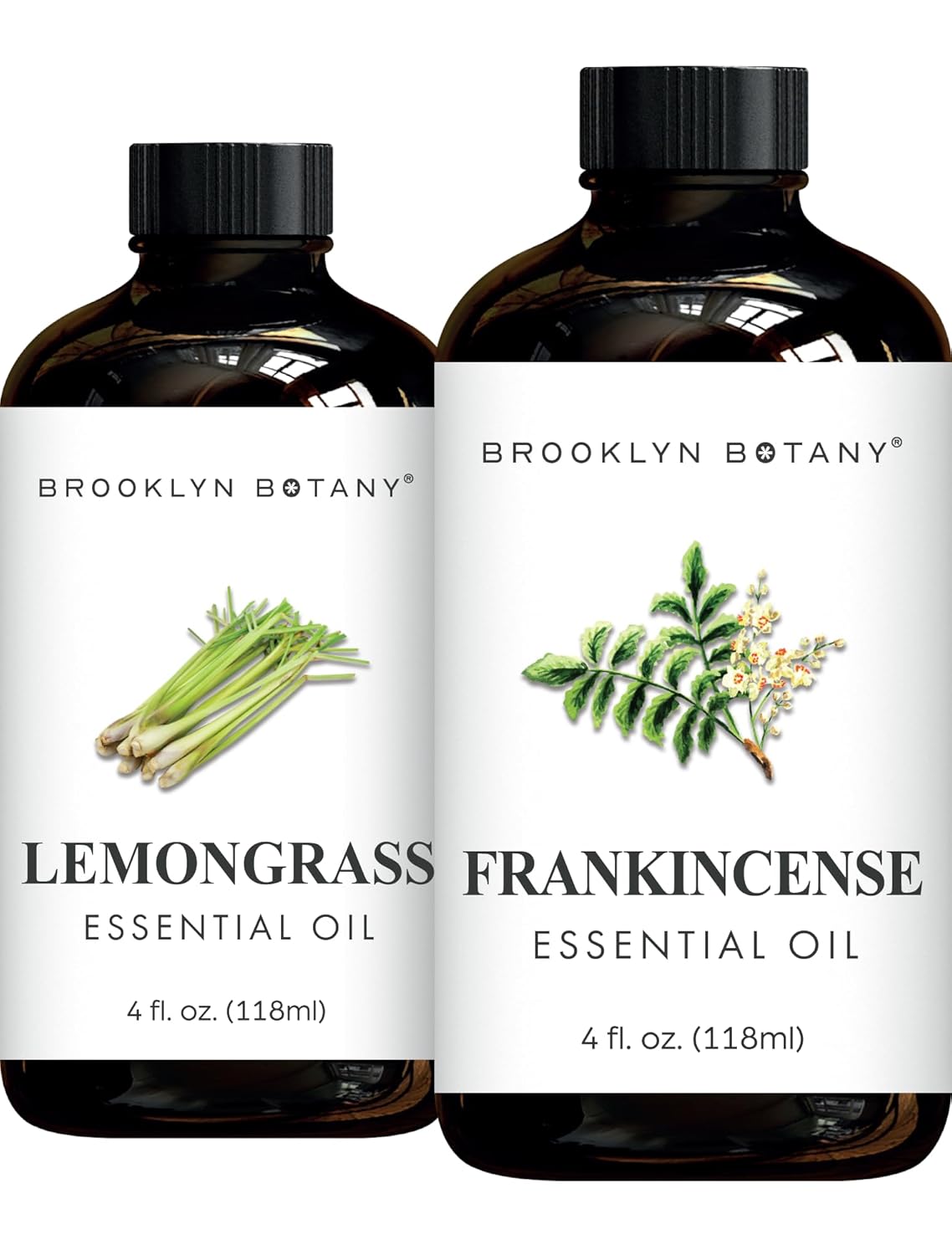 Brooklyn Botany Lemongrass & Frankincense Essential Oils – 4 Fl Oz (Pack of 2) – 100% Pure & Natural – Fresh & Grounding Aromatherapy Blend