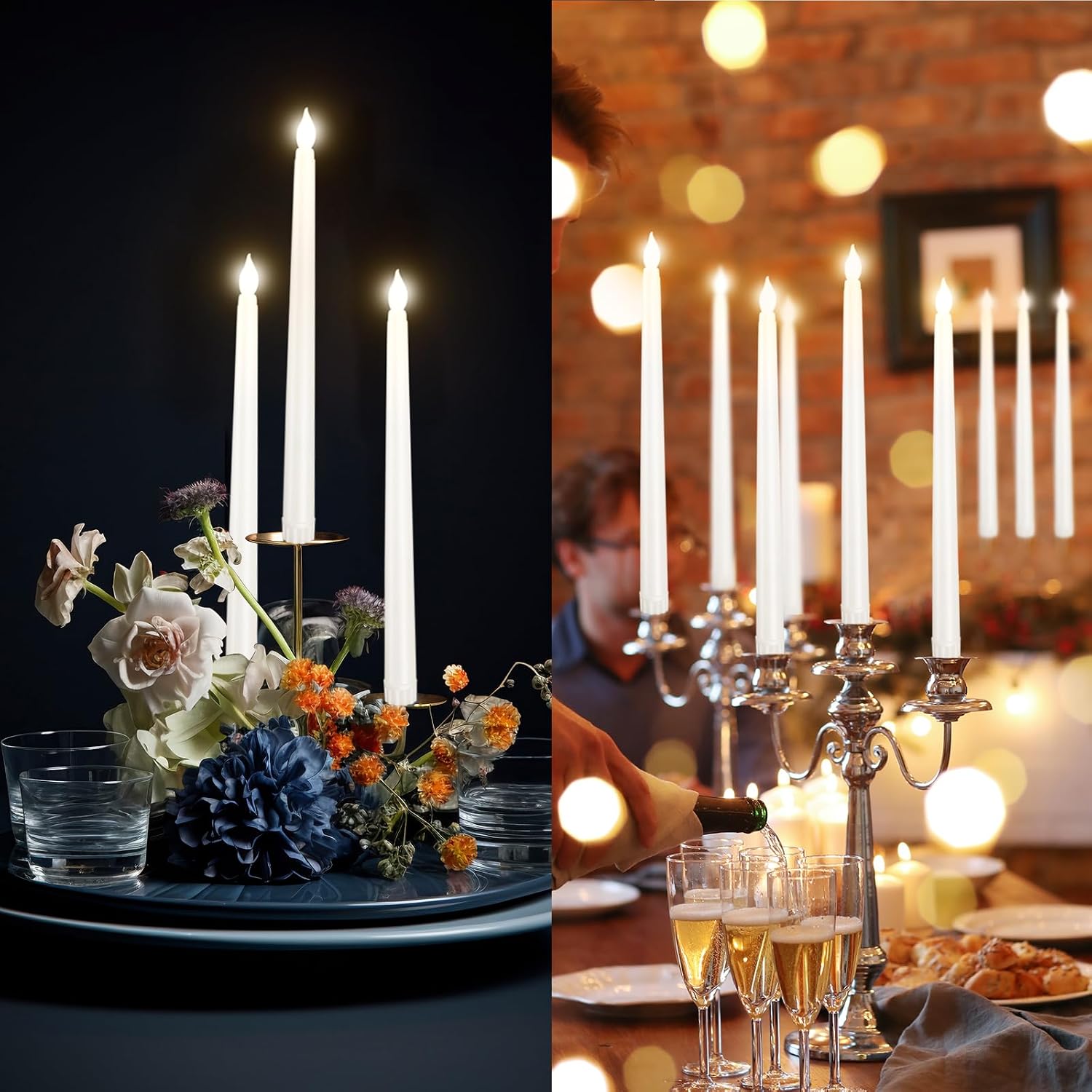 48pcs Flameless Flickering LED Taper Candles Bulk Battery Operated Candles for Christmas Halloween Birthday Wedding Party, (Ivory, 11 inch, 48pcs)