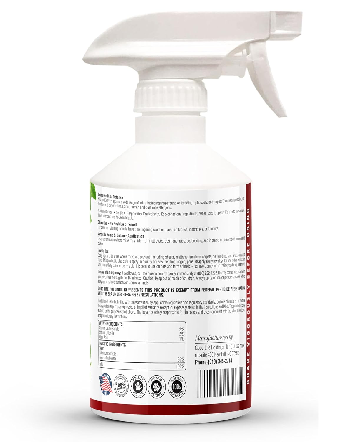 Mite Killer Spray – Kills Dust, Bird, Carpet & Household Mites Fast | Non-Toxic, Kid & Pet Safe Formula for Bedding, Furniture & Home | 16 oz