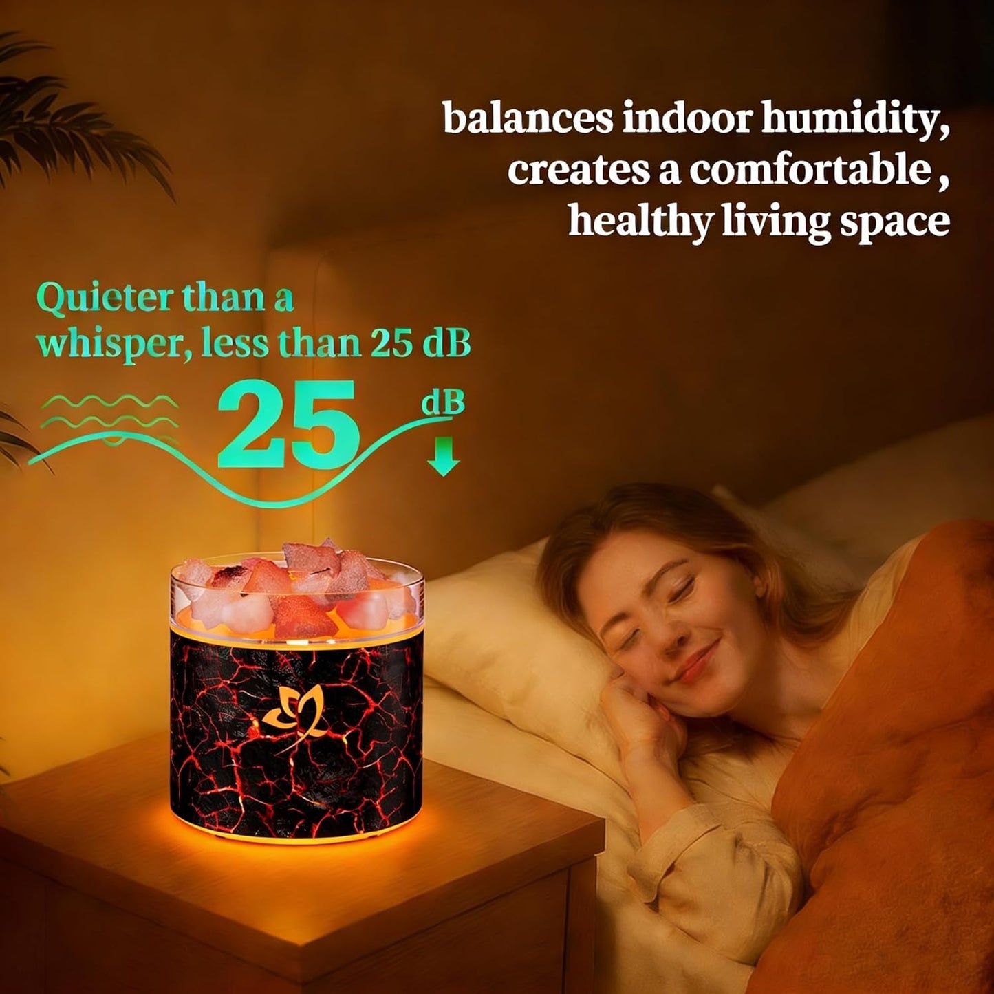 4-in-1 Ultrasonic Crystal Salt Stone Aromatherapy Diffuser & Humidifier - 7-Color LED Dreamy Flame Light, Auto Shut-Off, 2 Modes | Home/Office/Yoga (Black Grain)