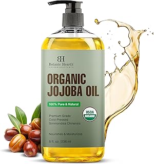Botanic Hearth USDA Organic Jojoba Oil 8 Fl Oz |100% Pure and Natural- Cold Pressed & Hexane Free Natural Hair Growth Oil for Eyelashes, Eyebrows, Skin, Body, Face, Nails & Scalp