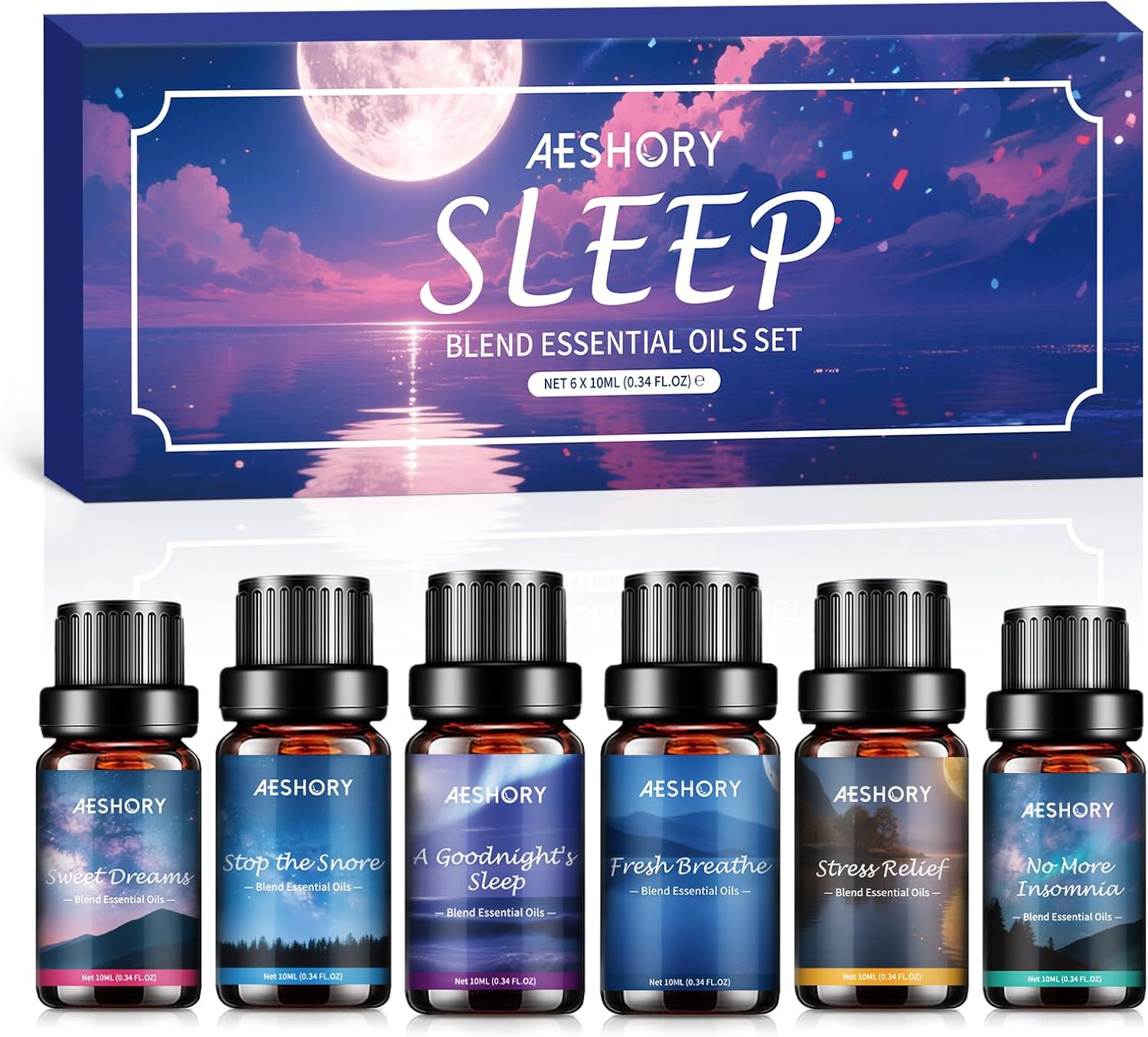 Sleep Essential Oils Set, Natural Essential Oil for Diffusers for Home,6 x 10ml Fragrance Oil Scented Oils, Deep Sleep, Stress Relief, Sweet Dreams, Fresh Breathe,Relaxation Gift for Women and Men