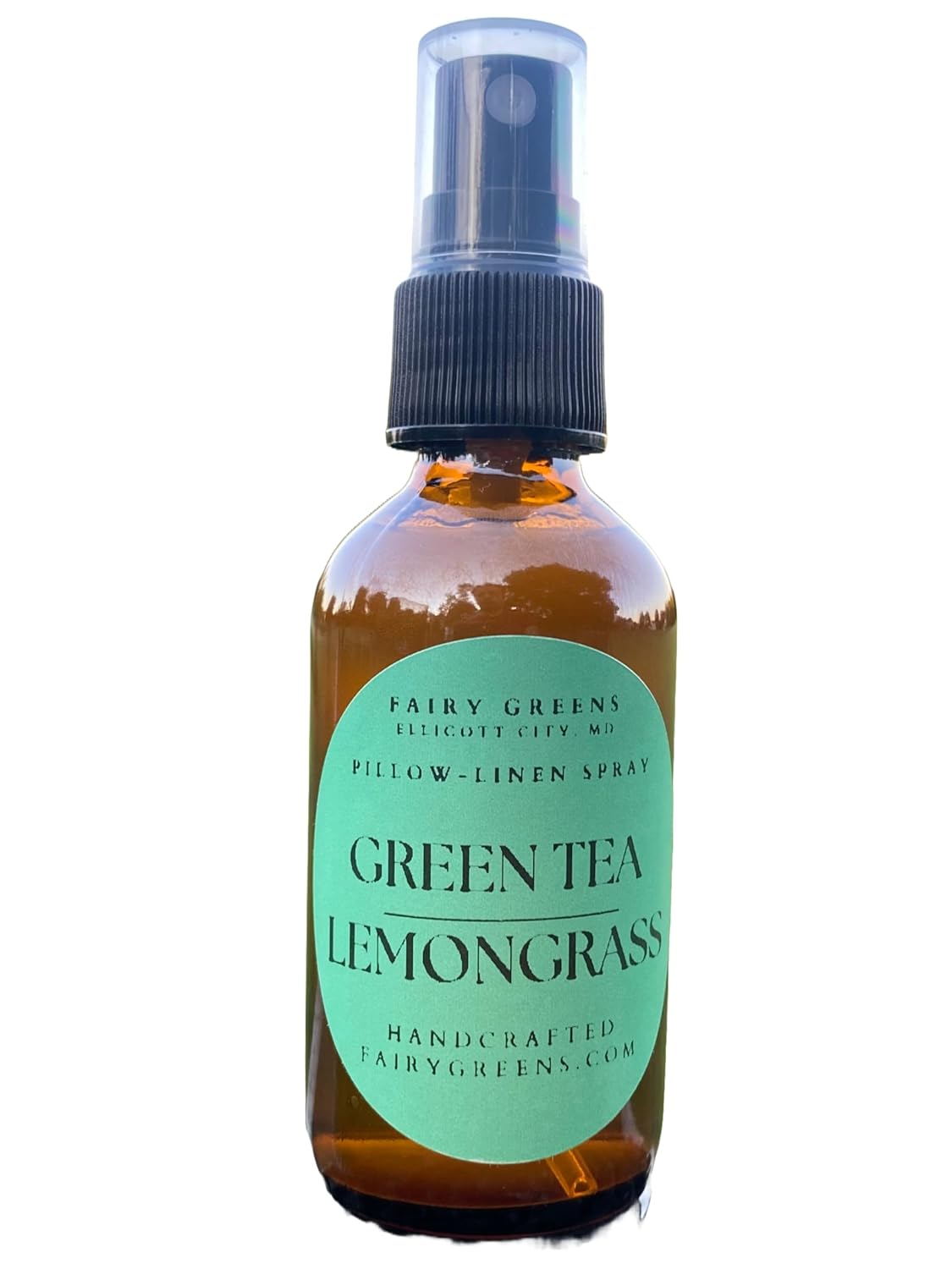Green Tea and Lemongrass Pillow/Linen/Body Spray by Fairy Greens Lavender Farm in Ellicott City, MD | All Natural | 2oz Amber Bottle