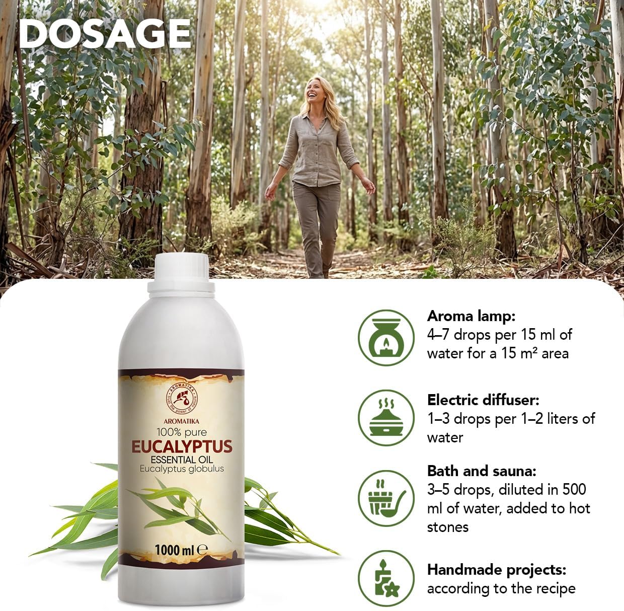 Eucalyptus Essential Oil 34 Fl Oz - Eucalyptus Globulus - 100% Pure Eucalyptus EO for Freshen Rooms - Home Fragrances - Aromatherapy - Diffuser - Aroma Lamps - Making Candles - Scented Oils