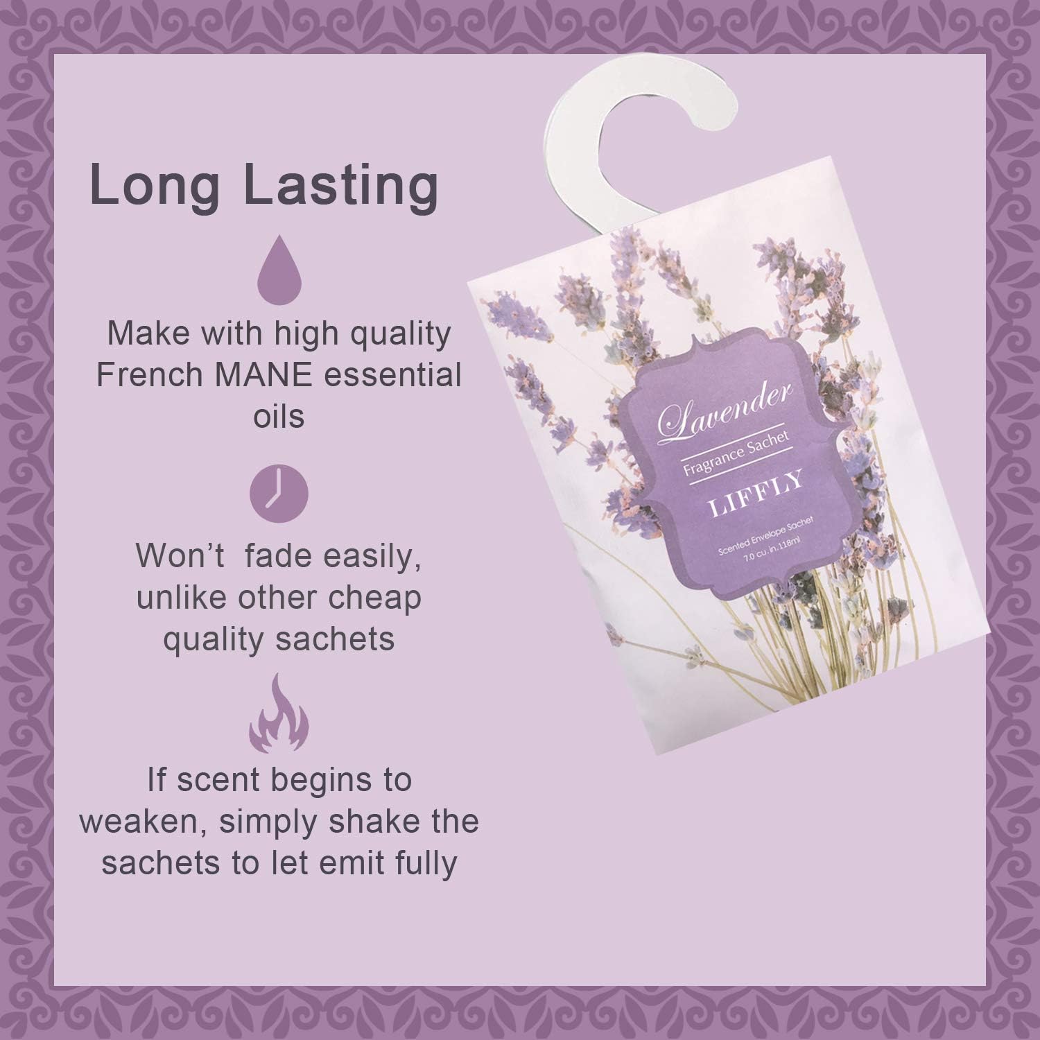 8 Large Packs Lavender Scented Sachets Bag with Hanger for Drawer and Closet Xmas Gift