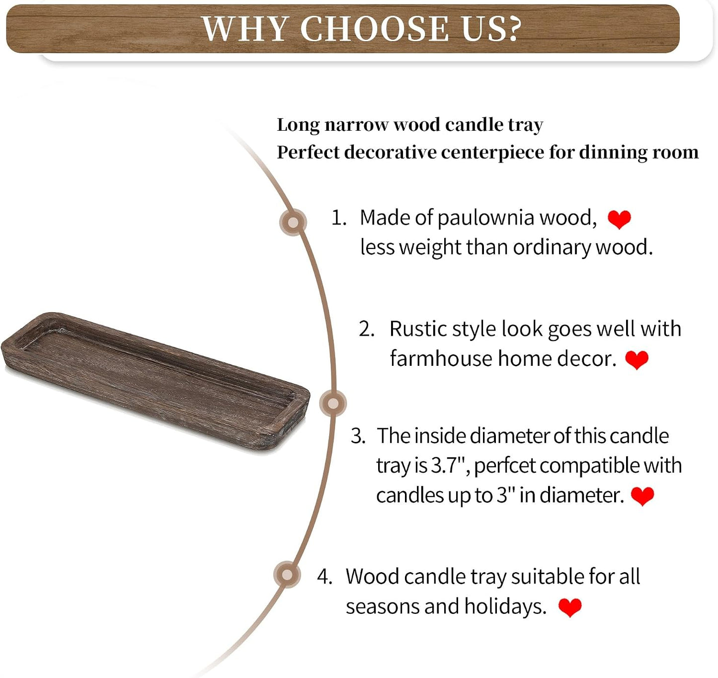 Hanobe Rustic Wood Centerpiece Tray: Decorative Tealight Candle Holders Long Farmhouse Candle Plate Wooden Table Centerpiece for Dining Room Kitchen Coffee Table Rectangular Trays Home Decor