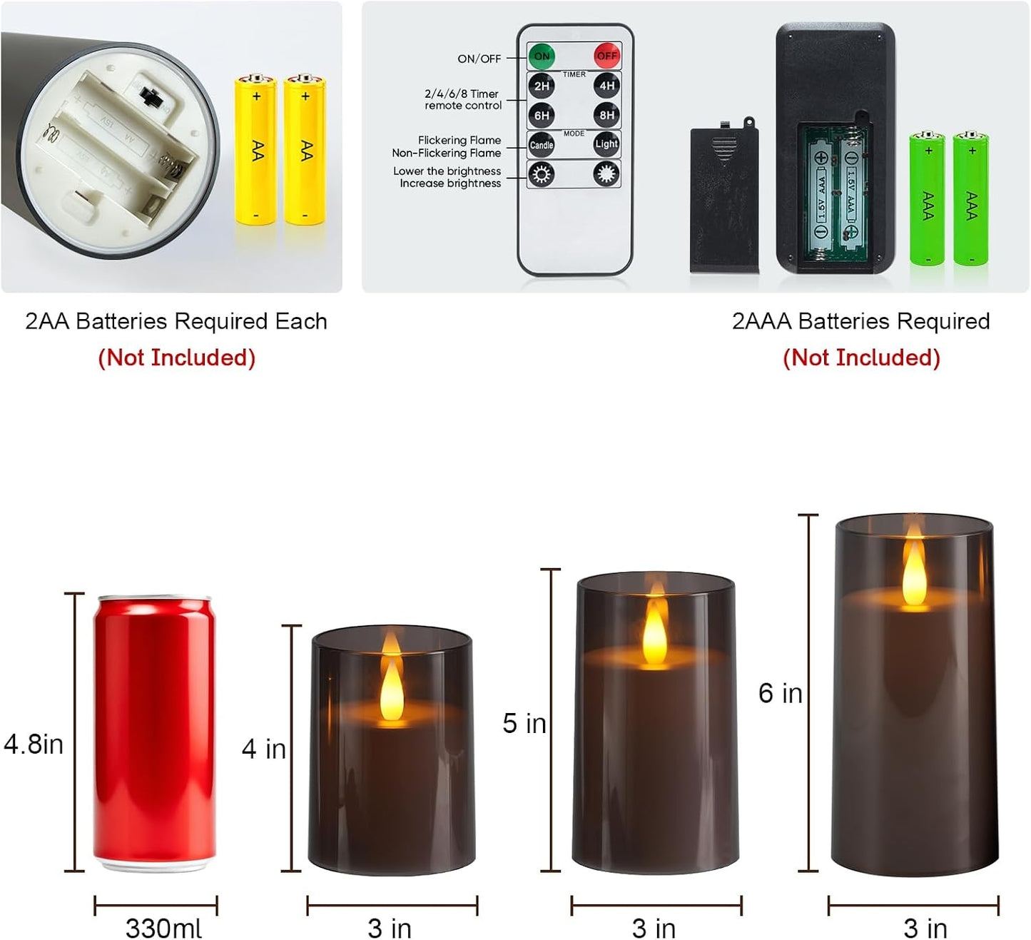 Raycare Flameless Electronic Pillar Candles with Remote Control and Timer- Battery Operated Realistic Flickering LED Fake Candle for Home, Wedding, Valentine's Day Decor, Grey,Set of 3(3"x4"5" 6")