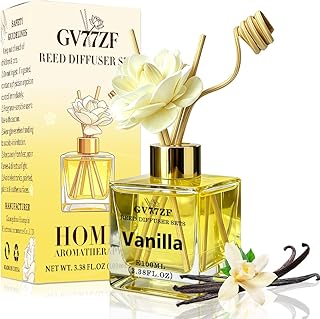 Vanilla Reed Diffuser – 3.38 oz Glass Bottle with Rattan Sticks & Dried Flowers, Warm Sweet Scent for Home, Adjustable Intensity Aroma Gift for Women, Housewarming, Mom